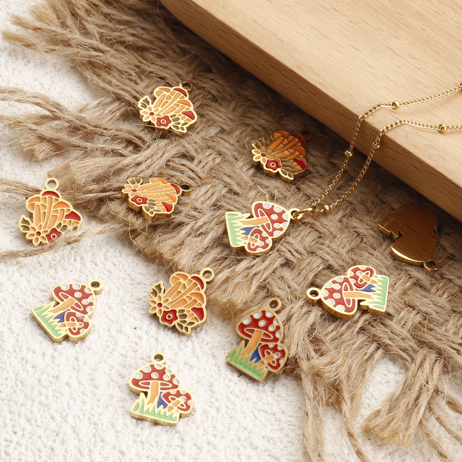 Picture of Eco-friendly PVD Vacuum Plating 304 Stainless Steel Charms 18K Gold Plated Multicolor Mushroom Enamel