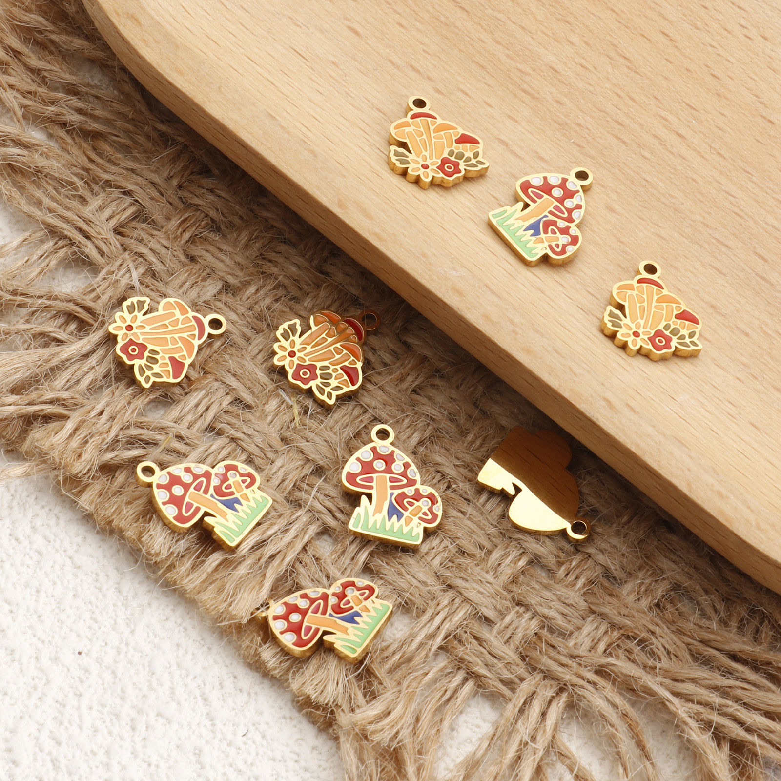 Picture of Eco-friendly PVD Vacuum Plating 304 Stainless Steel Charms 18K Gold Plated Multicolor Mushroom Enamel