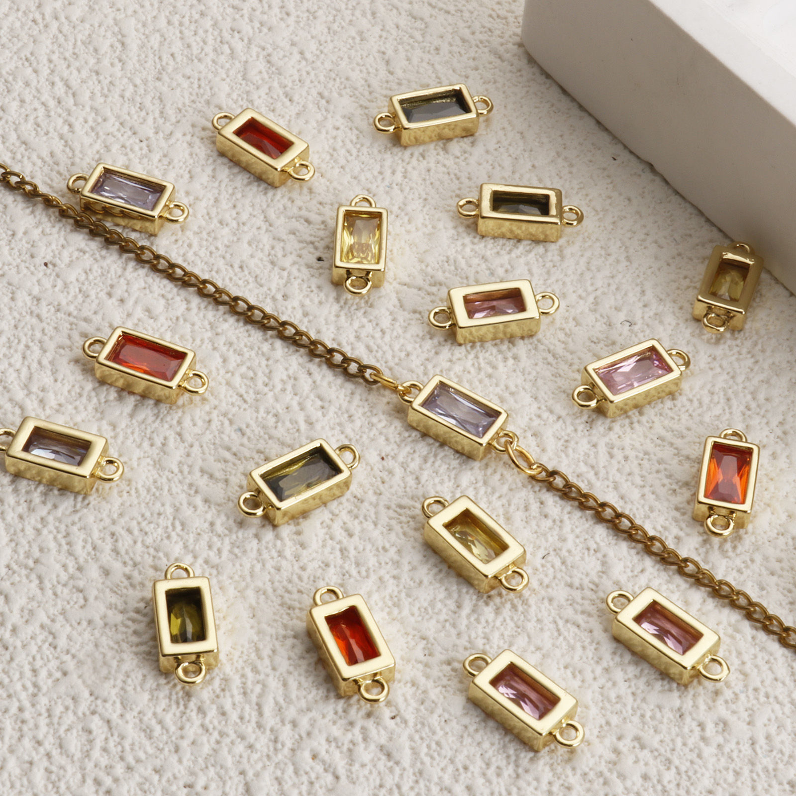 Picture of Brass & Glass Connectors Charms Pendants 18K Gold Plated Rectangle Faceted 15mm x 6mm
