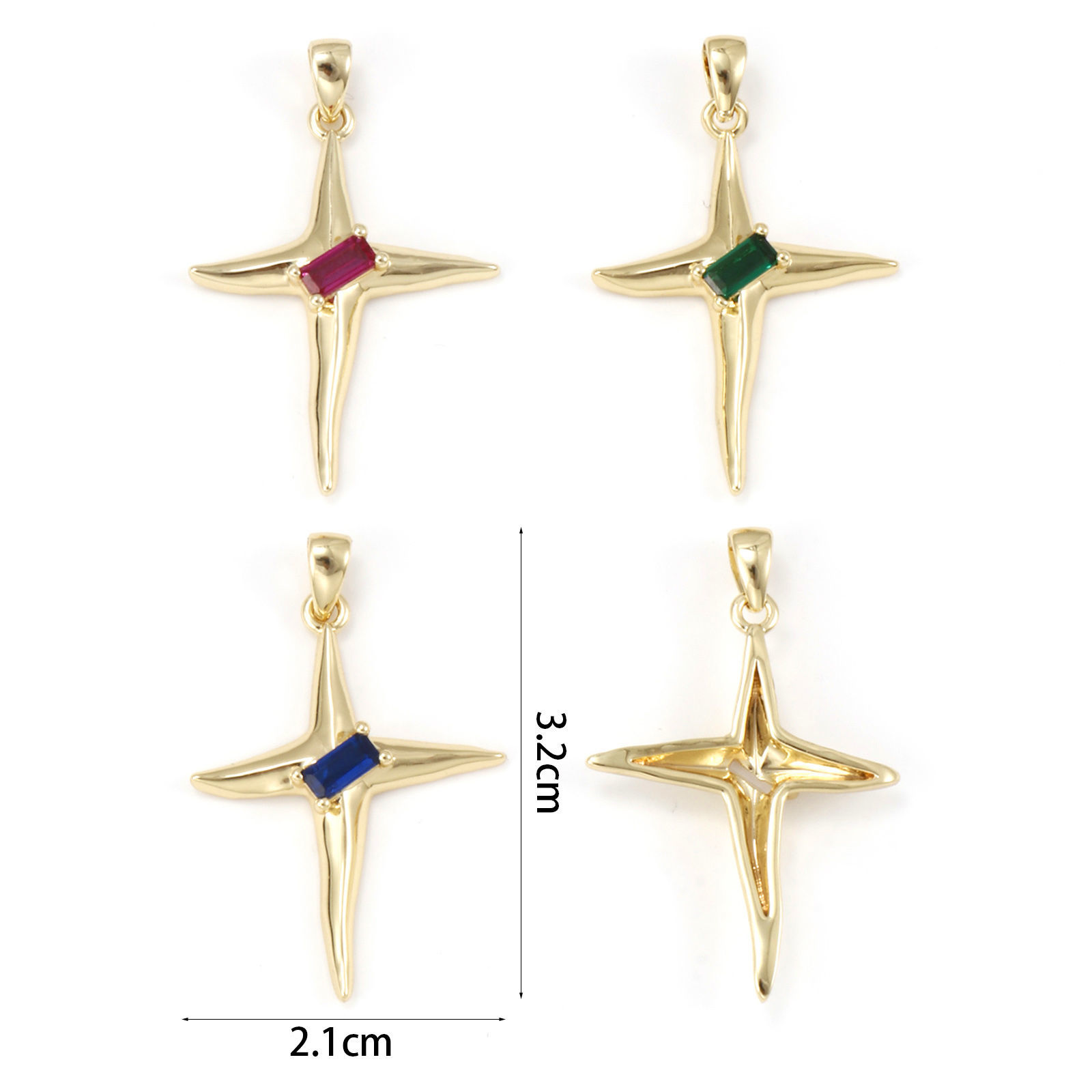 Picture of Eco-friendly Brass & Glass Galaxy Pendants 18K Real Gold Plated Star 3.2cm x 2.1cm