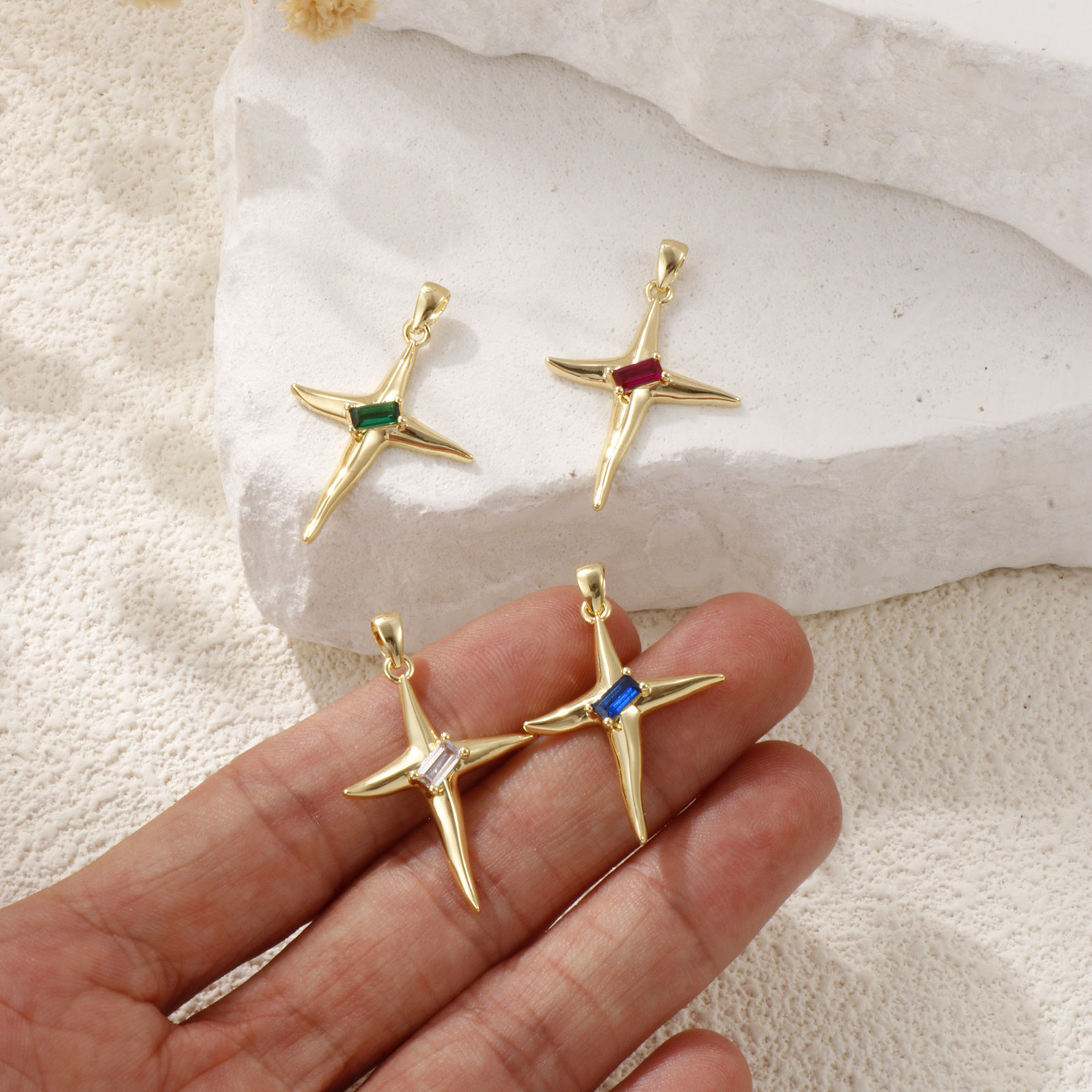Picture of Eco-friendly Brass & Glass Galaxy Pendants 18K Real Gold Plated Star 3.2cm x 2.1cm