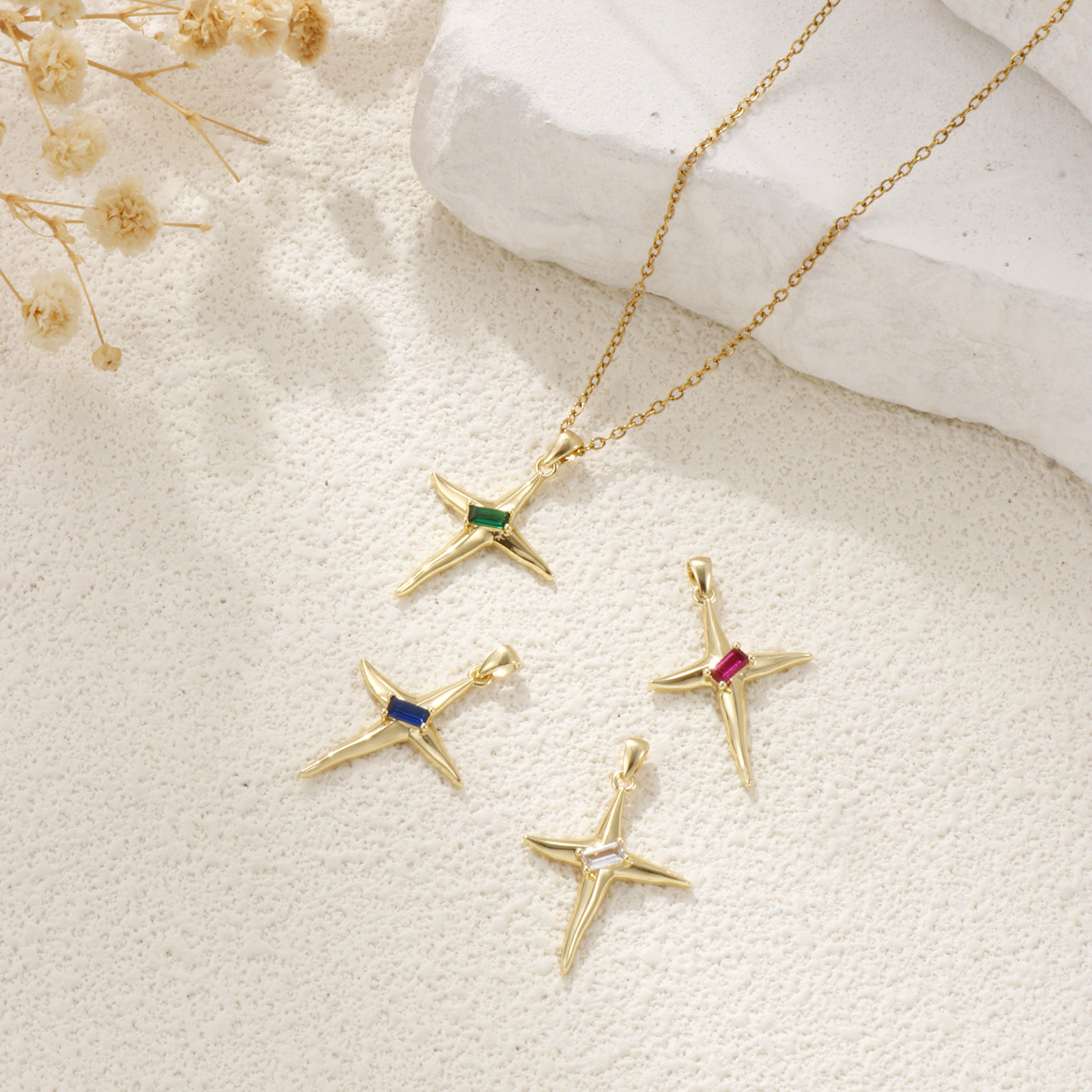 Picture of Eco-friendly Brass & Glass Galaxy Pendants 18K Real Gold Plated Star 3.2cm x 2.1cm