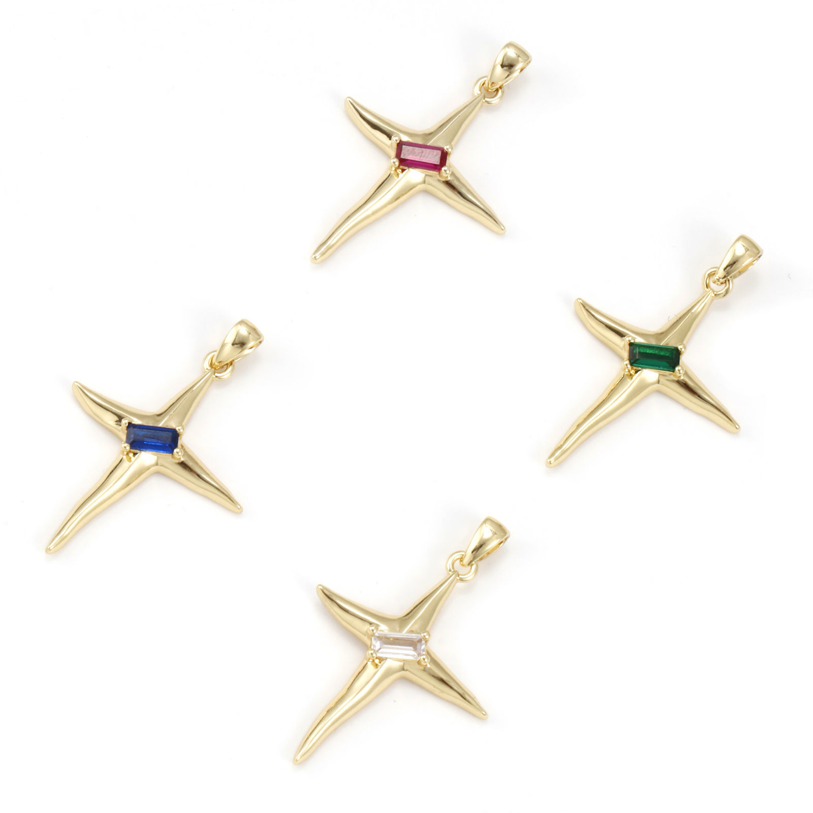 Picture of Eco-friendly Brass & Glass Galaxy Pendants 18K Real Gold Plated Star 3.2cm x 2.1cm