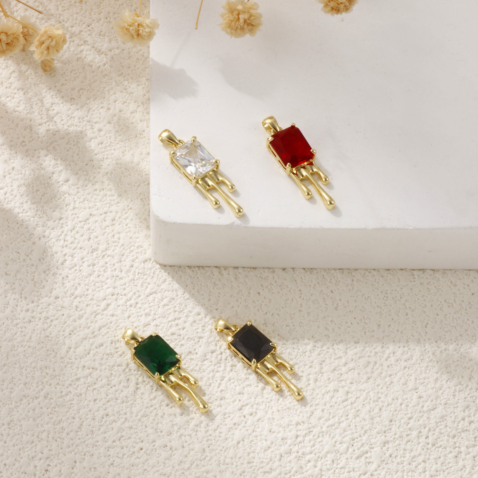 Picture of Eco-friendly Brass Pendants 18K Real Gold Plated Rectangle Multicolour Cubic Zirconia 3cm x 0.8cm