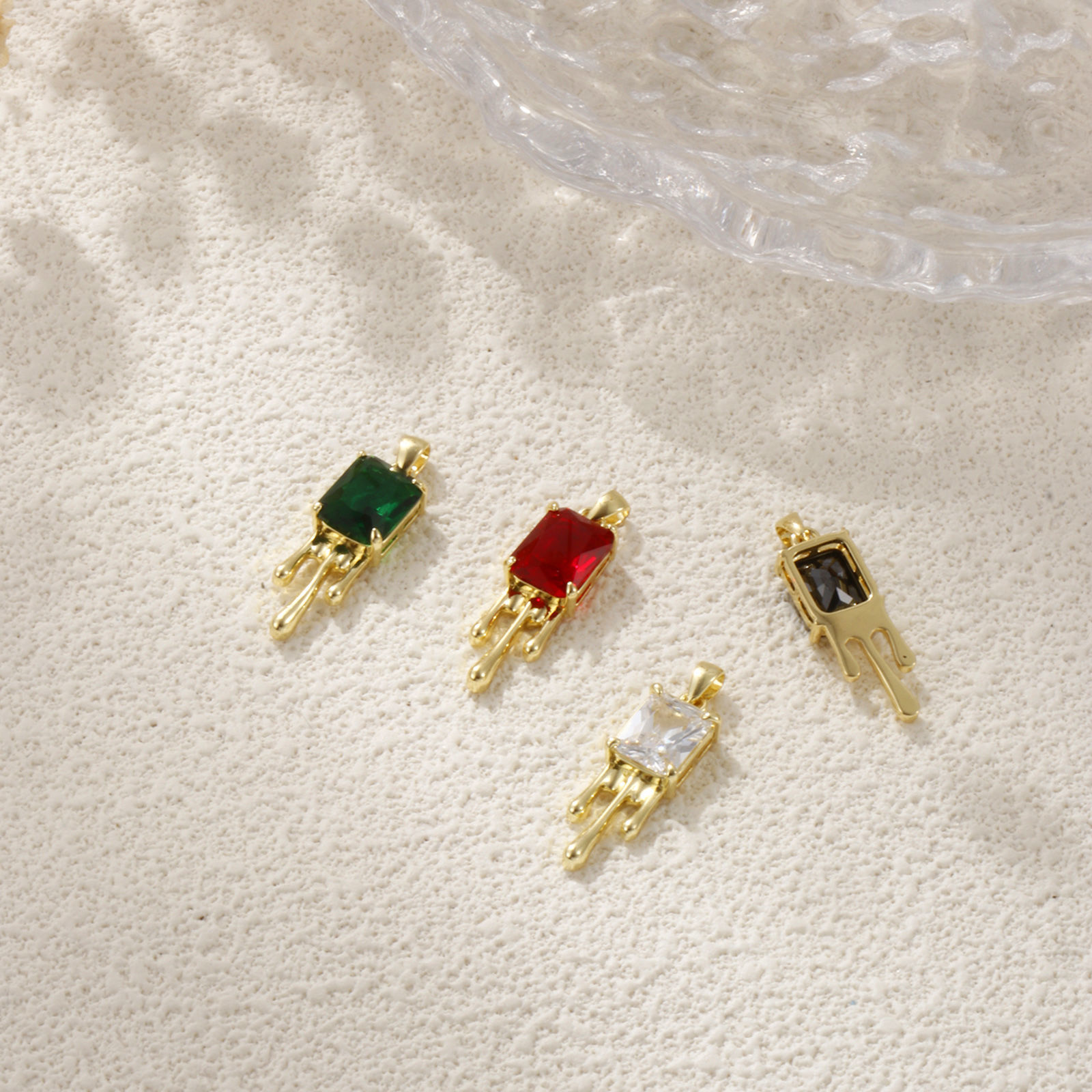 Picture of Eco-friendly Brass Pendants 18K Real Gold Plated Rectangle Multicolour Cubic Zirconia 3cm x 0.8cm