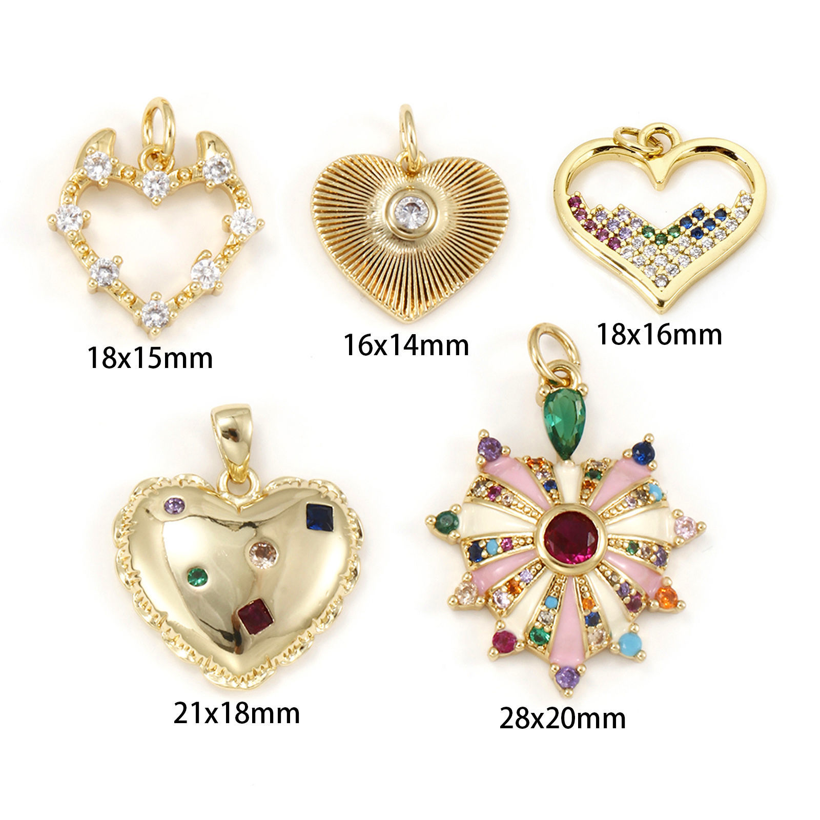Imagen de 1 Unidad Respetuoso del Medio Ambiente Latón (sin cadmio)+ Circón Artificial día de San Valentín Colgantes 18K Oro Real Chapado Corazón