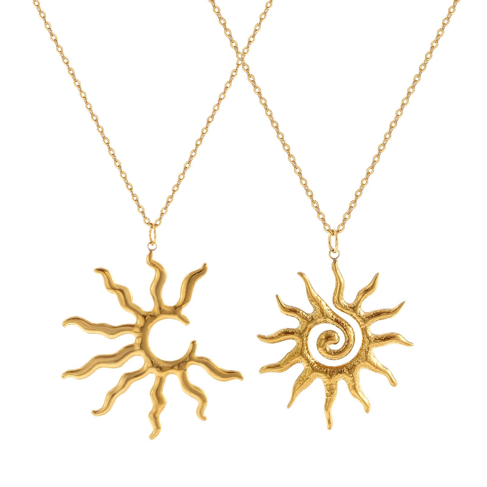 Picture of Eco-friendly PVD Vacuum Plating Stylish Galaxy 18K Real Gold Plated 304 Stainless Steel Link Cable Chain Sun Pendant Charm Necklace For Women Gift 45cm(17.7") + 5cm(2") long