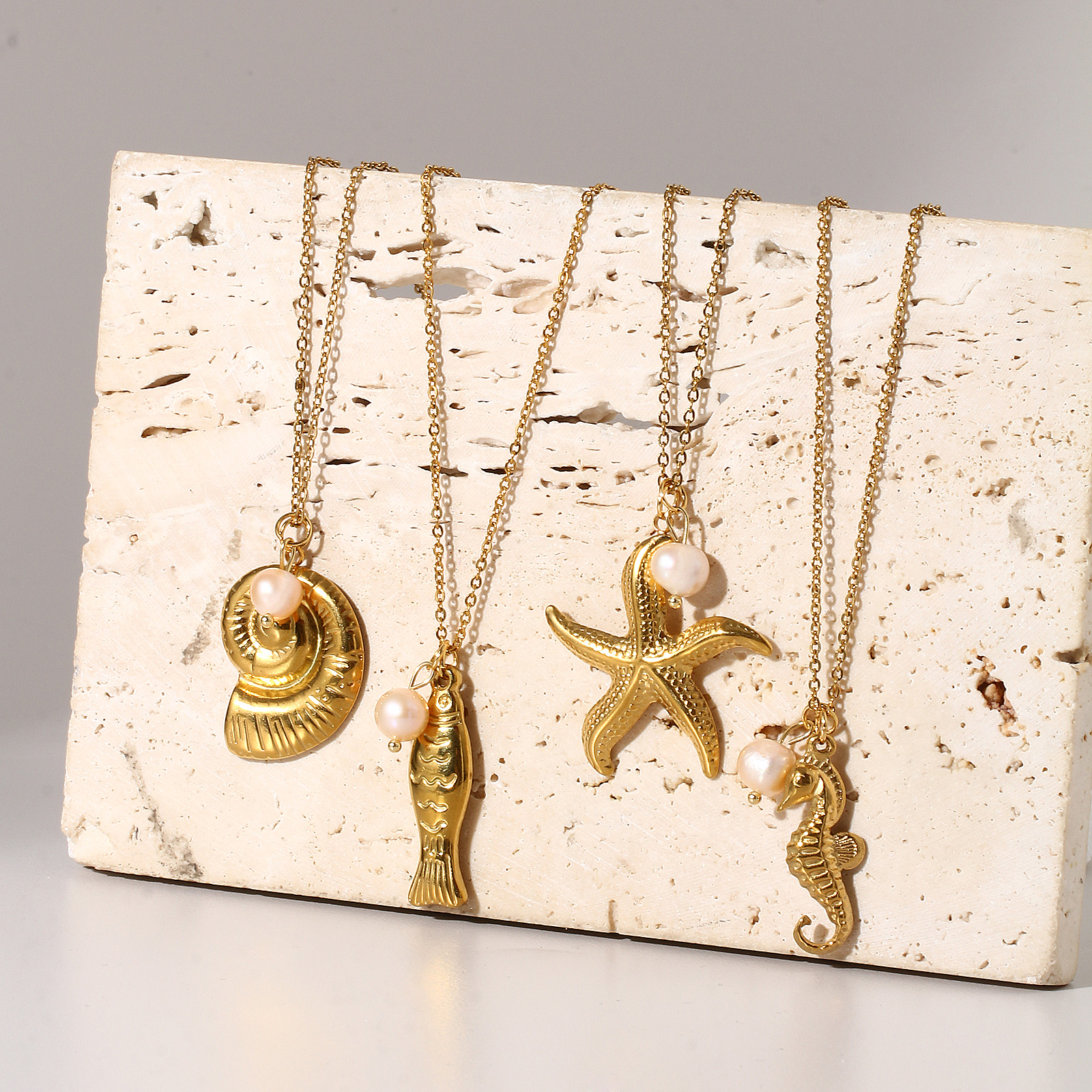 Imagen de 1 Unidad Recubrimiento al Vacío PVD Ecológico Barroco Joyería del océano 18K Oro Real Chapado Acero Inoxidable 304 & Perla Natural Cadena de Cable Cruz Collar con Colgante Para Mujeres Regalo 45cm + 5cm longitud