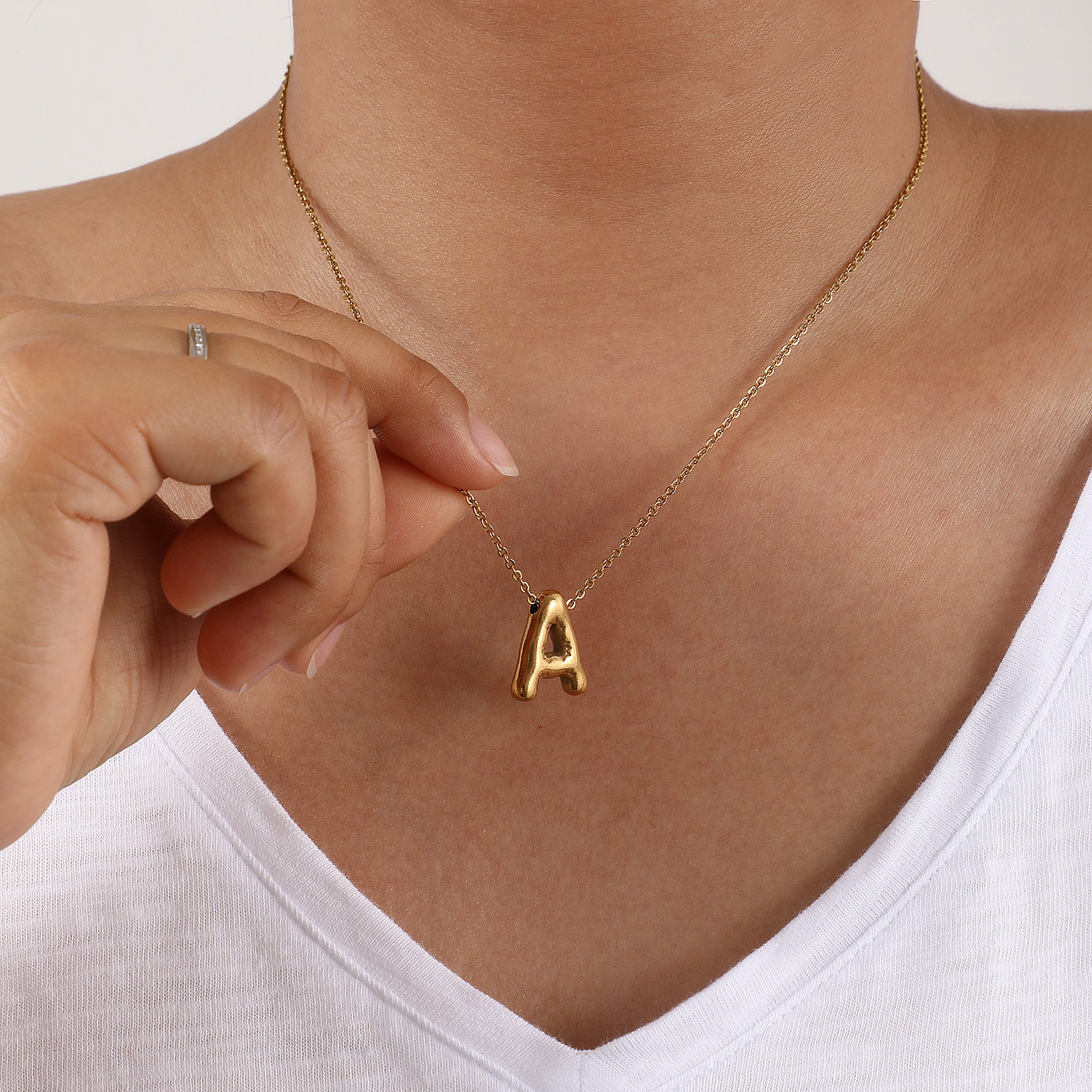 Picture of Eco-friendly Vacuum Plating Minimalist Stylish 18K Real Gold Plated 304 Stainless Steel Link Cable Chain Capital Alphabet Initial Letter Message " A-Z " Pendant Charm Necklace Unisex Gift 45cm(17.7") + 5cm(2") long