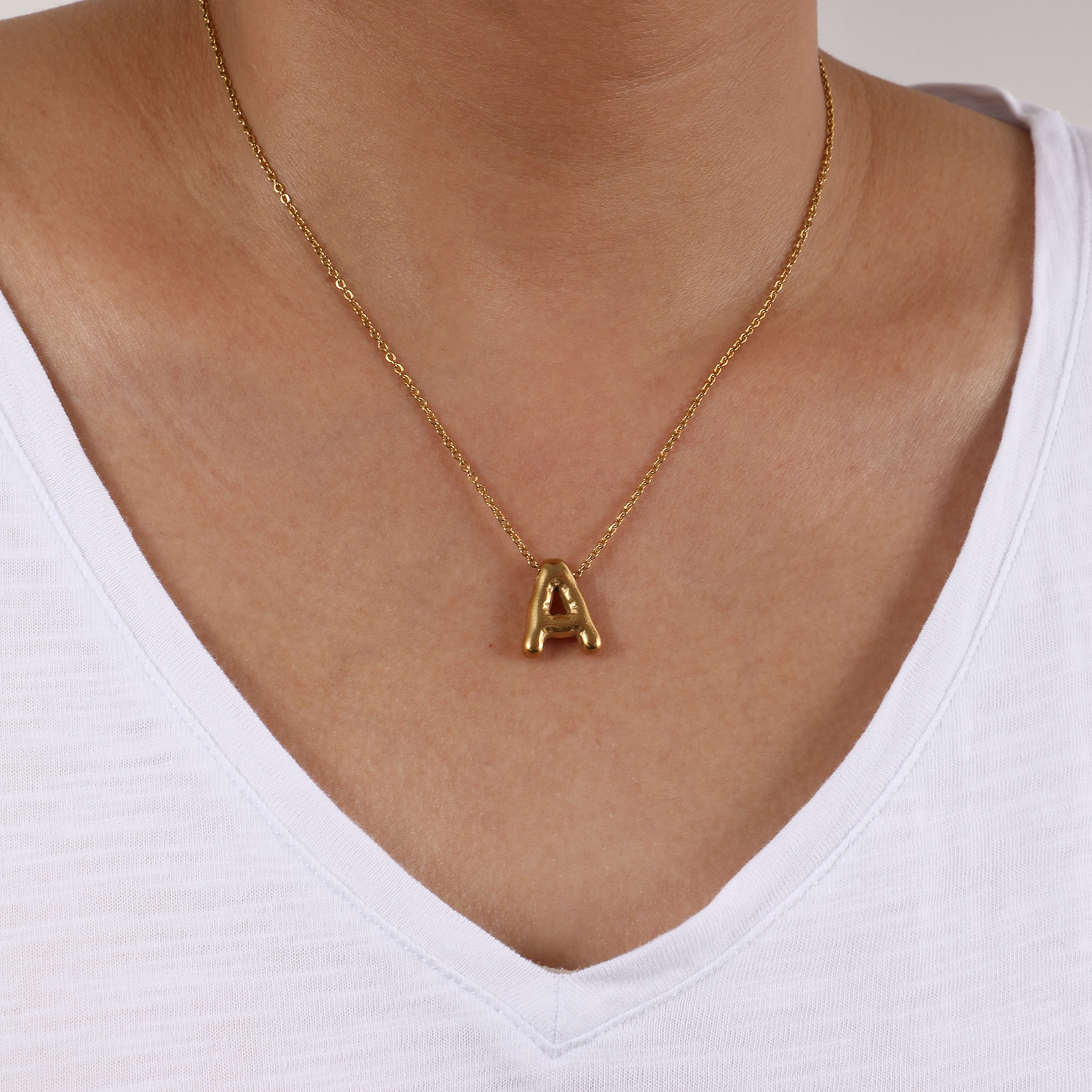 Picture of Eco-friendly Vacuum Plating Minimalist Stylish 18K Real Gold Plated 304 Stainless Steel Link Cable Chain Capital Alphabet Initial Letter Message " A-Z " Pendant Charm Necklace Unisex Gift 45cm(17.7") + 5cm(2") long