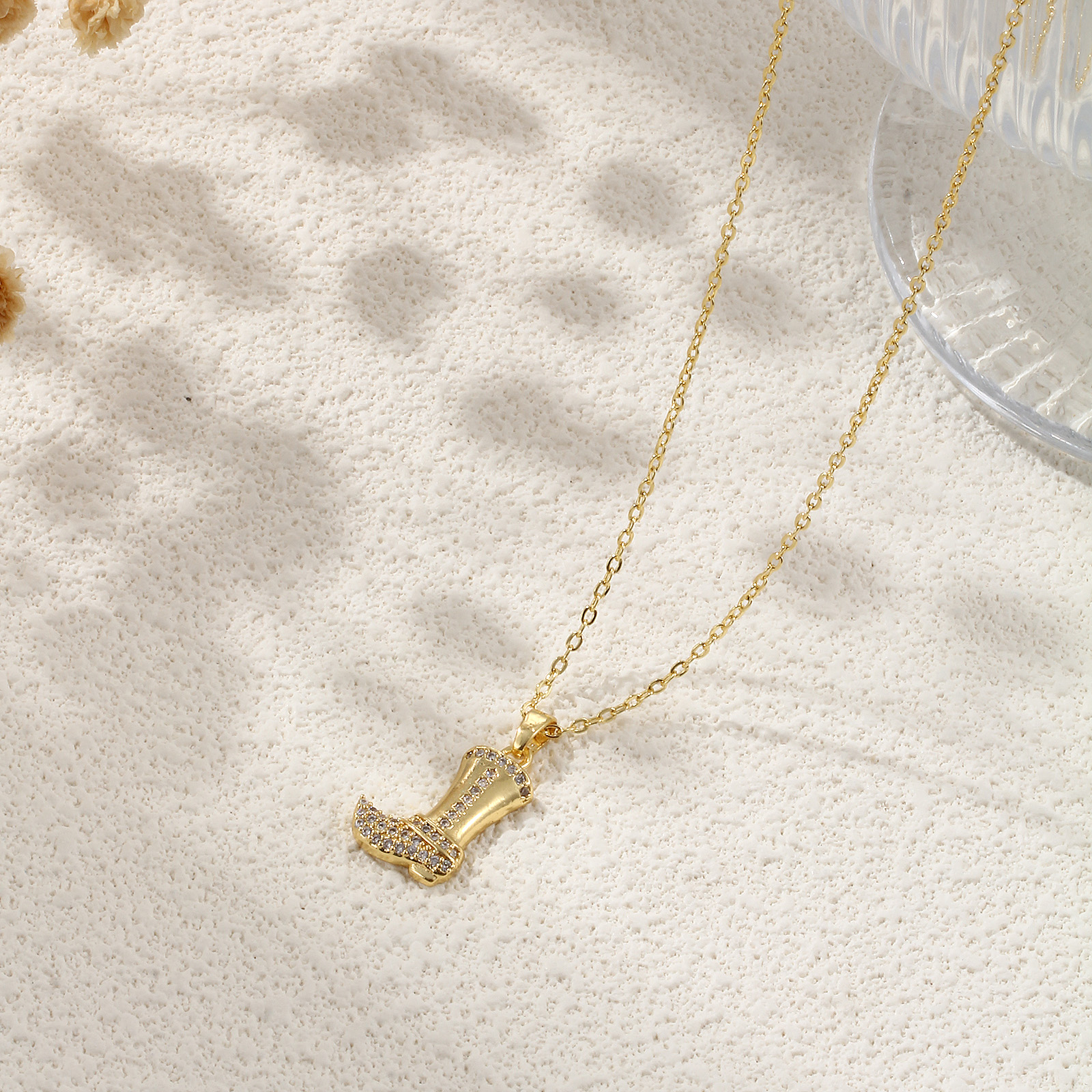 Picture of Eco-friendly Stylish West Cowboy 18K Real Gold Plated Brass Link Cable Chain Boots Pendant Charm Necklace Unisex 46cm(18.1") + 6cm(2.4") long
