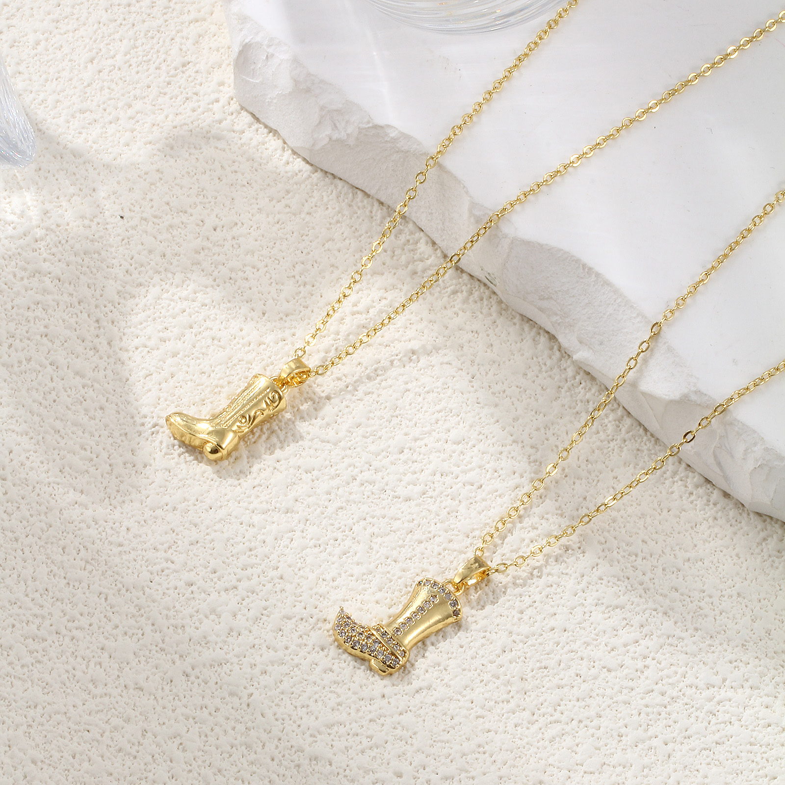 Picture of Eco-friendly Stylish West Cowboy 18K Real Gold Plated Brass Link Cable Chain Boots Pendant Charm Necklace Unisex 46cm(18.1") + 6cm(2.4") long