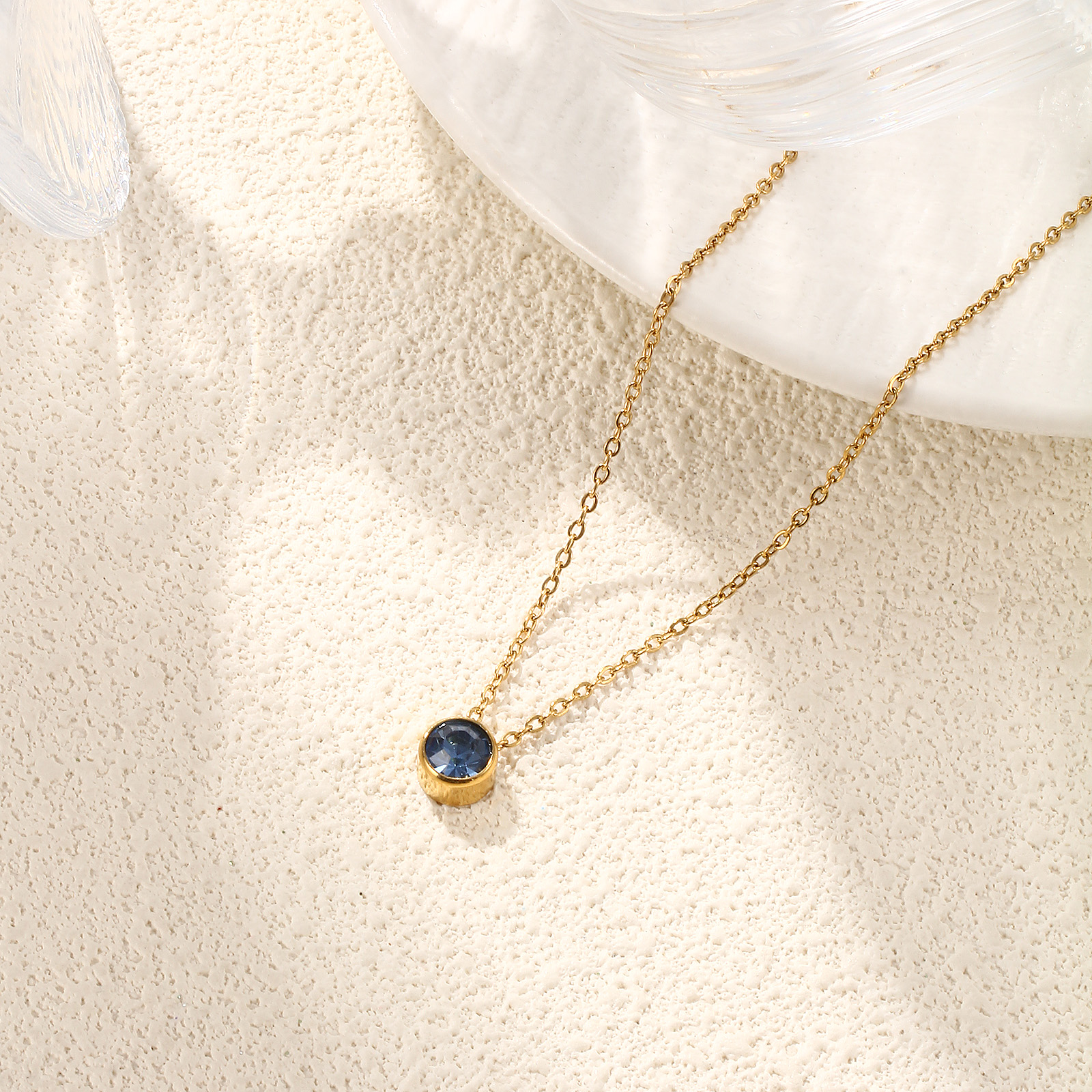 Immagine di 1 Pz Placcatura Sottovuoto PVD Ecologica Squisito Pietre Nascita 18K Vero Oro Placcato 304 Acciaio Inossidabile & Strass Catena a Cavo Tondo Collana con Ciondolo Per Donne Regalo 45cm + 5cm Lunghezza