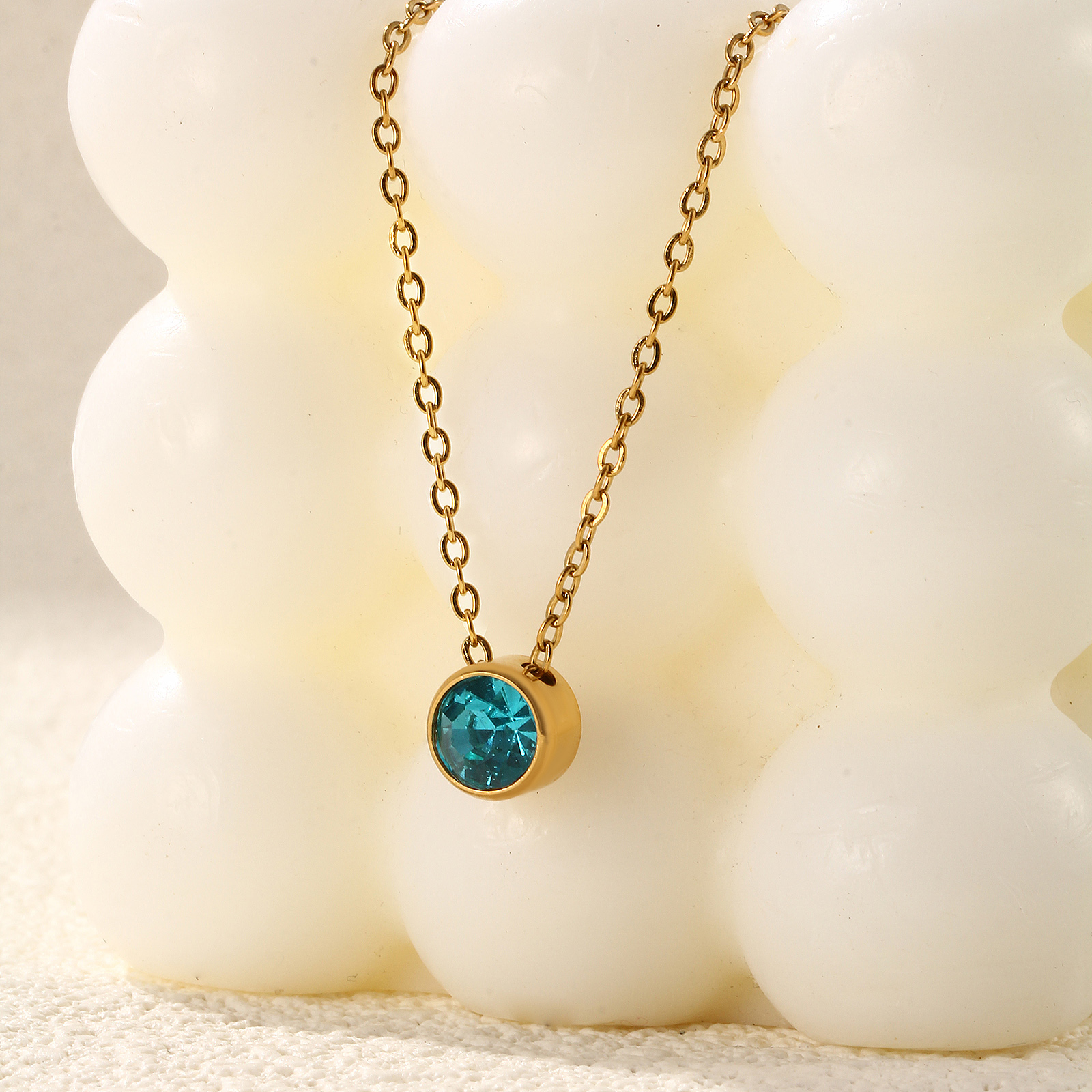 Immagine di 1 Pz Placcatura Sottovuoto PVD Ecologica Squisito Pietre Nascita 18K Vero Oro Placcato 304 Acciaio Inossidabile & Strass Catena a Cavo Tondo Collana con Ciondolo Per Donne Regalo 45cm + 5cm Lunghezza