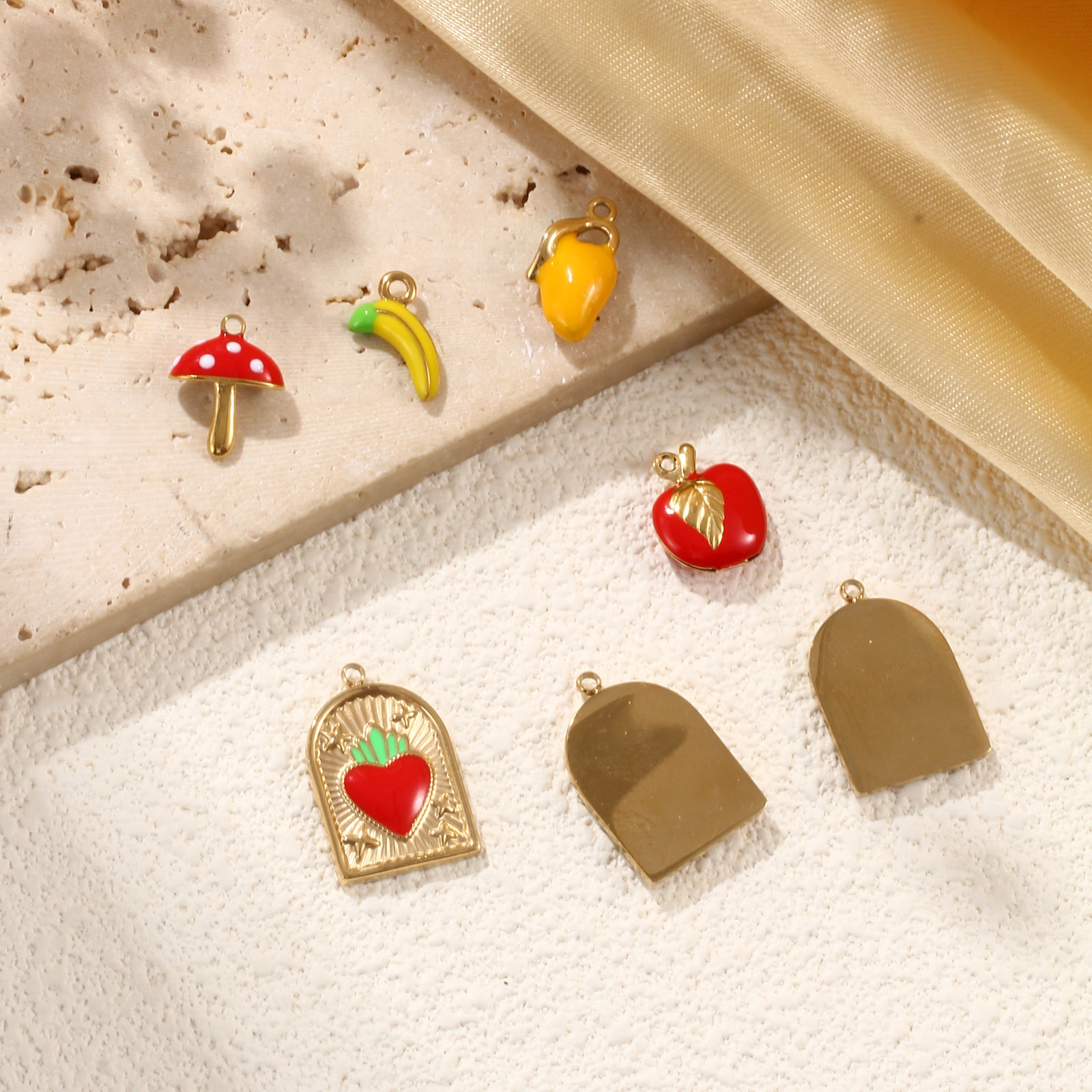 Picture of Eco-friendly PVD Vacuum Plating 304 Stainless Steel Charms 18K Real Gold Plated Multicolor Enamel Fruit Ex Voto Heart