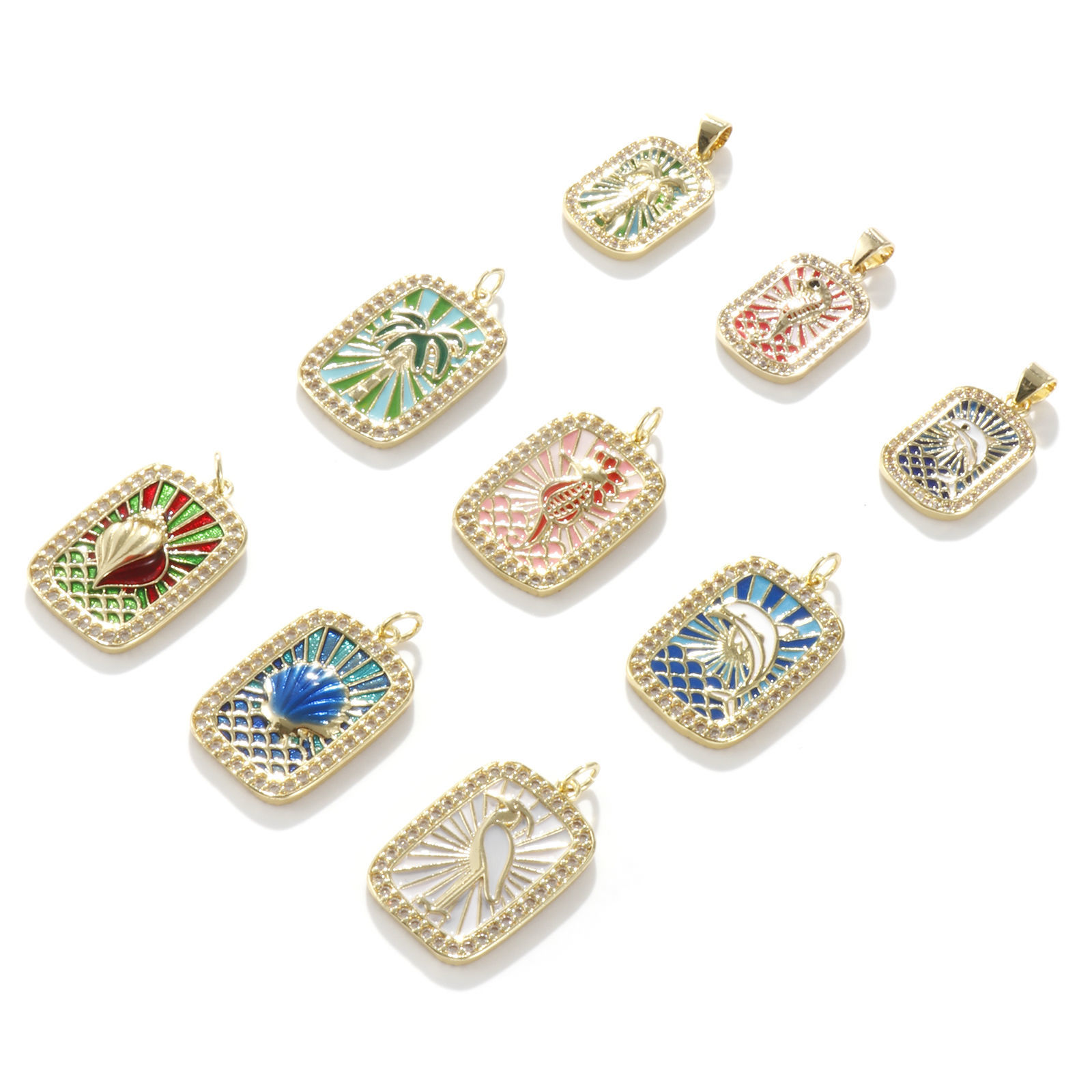 Picture of 1 Piece Eco-friendly Brass Charms 18K Real Gold Plated Multicolor Enamel Rectangle