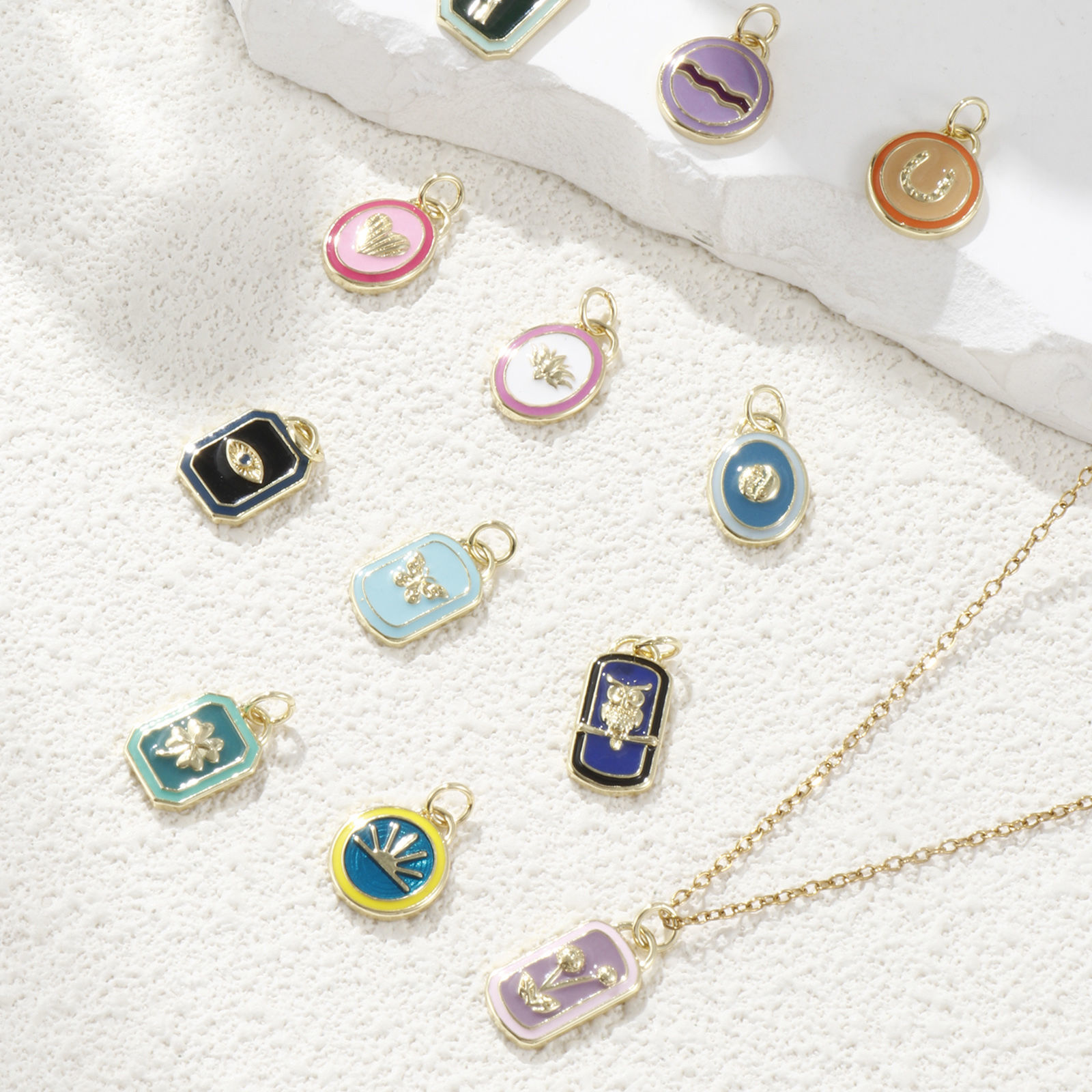 Picture of 1 Piece Eco-friendly Brass Charms 18K Real Gold Plated Multicolor Enamel Geometric