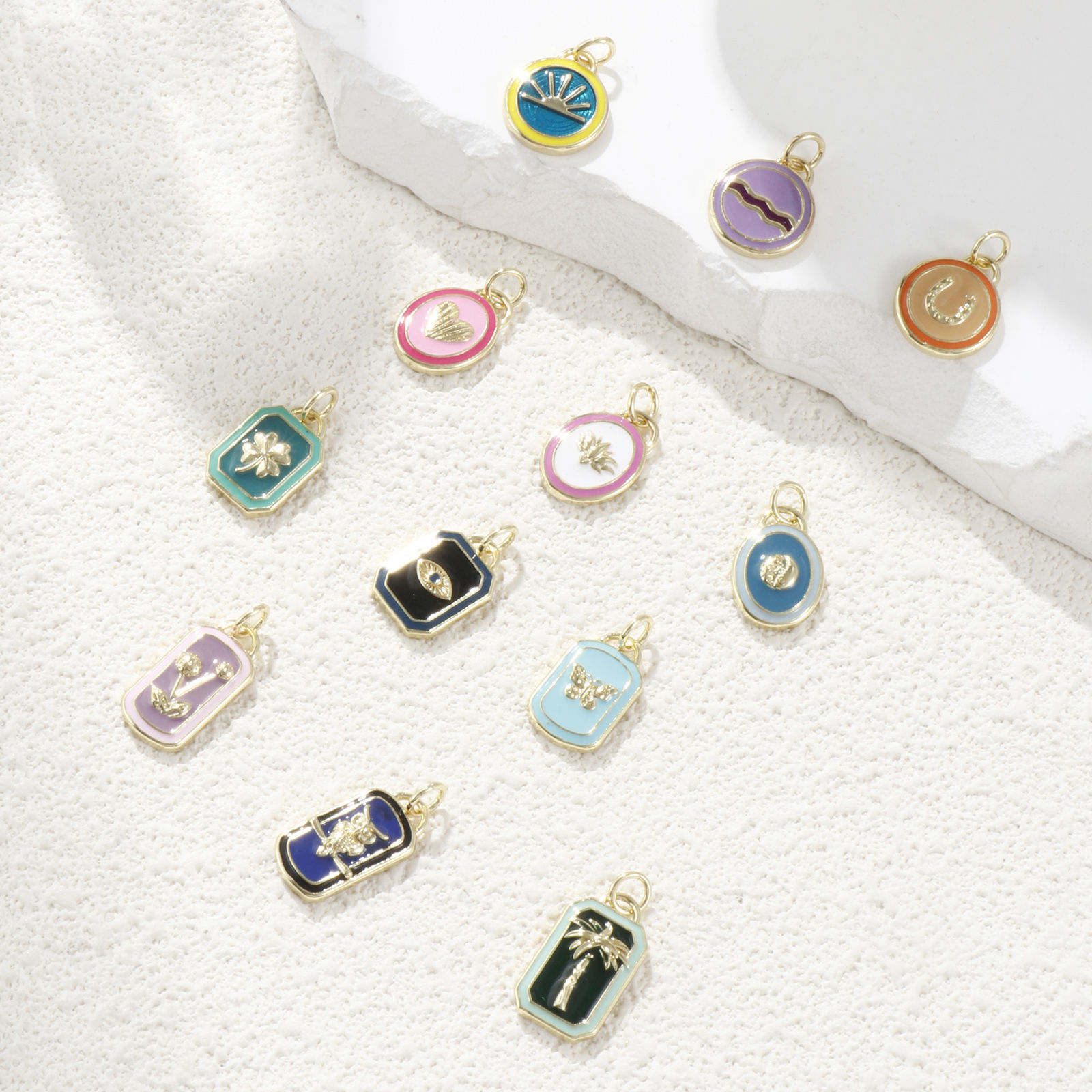 Picture of 1 Piece Eco-friendly Brass Charms 18K Real Gold Plated Multicolor Enamel Geometric