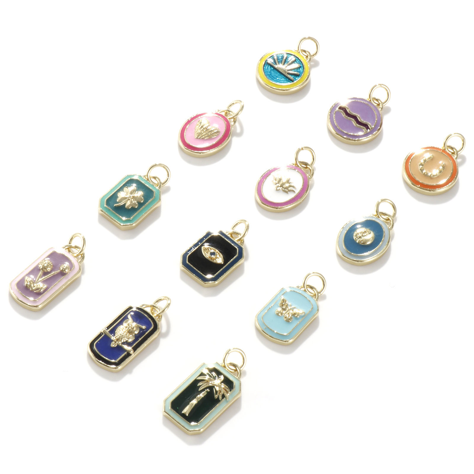 Picture of 1 Piece Eco-friendly Brass Charms 18K Real Gold Plated Multicolor Enamel Geometric