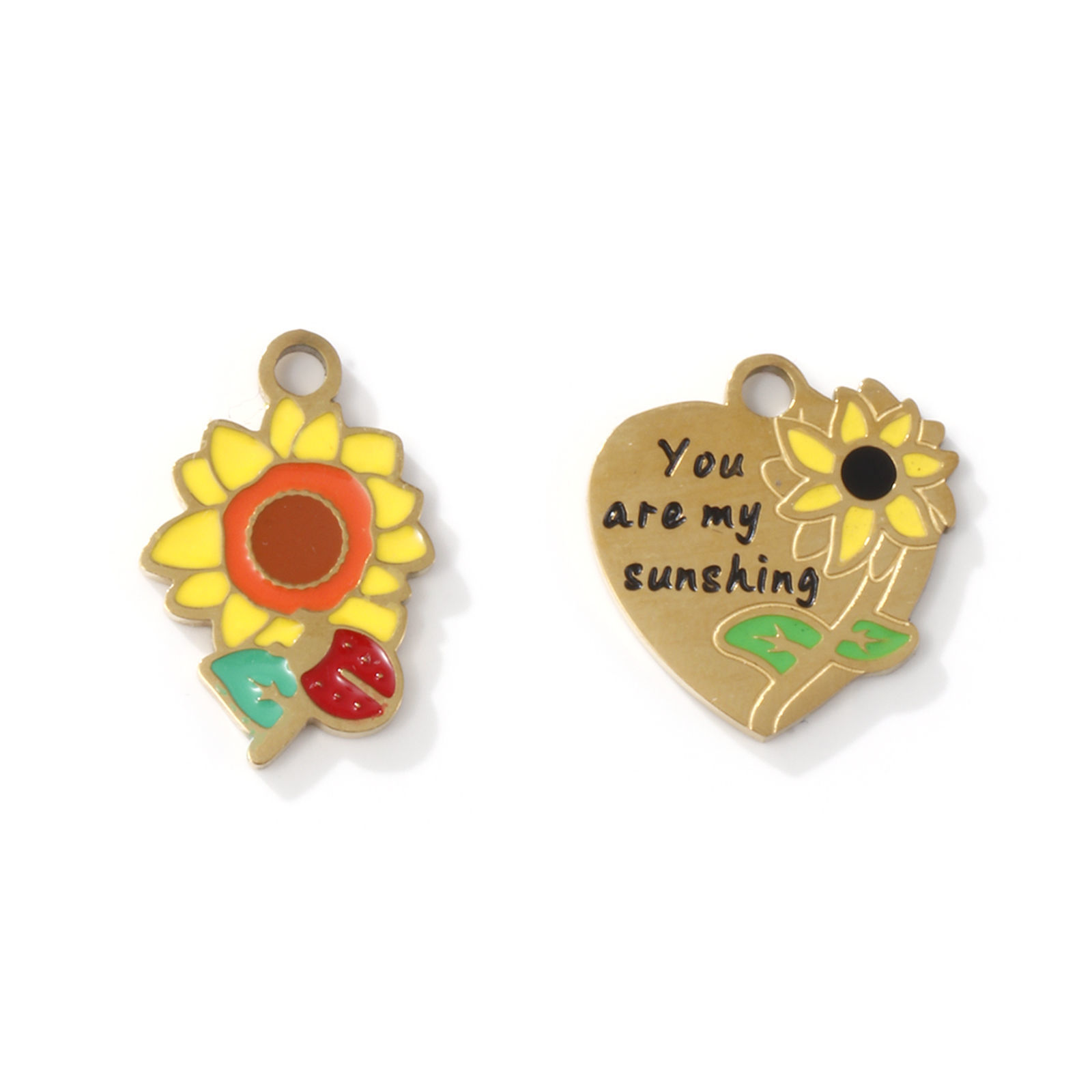 Picture of 2 PCs Eco-friendly PVD Vacuum Plating 304 Stainless Steel Charms 18K Gold Plated Sunflower