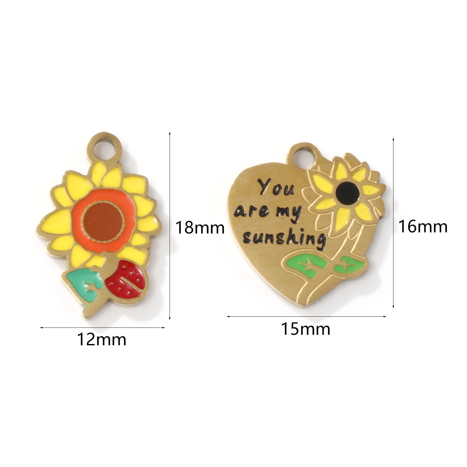 Picture of 2 PCs Eco-friendly PVD Vacuum Plating 304 Stainless Steel Charms 18K Gold Plated Sunflower