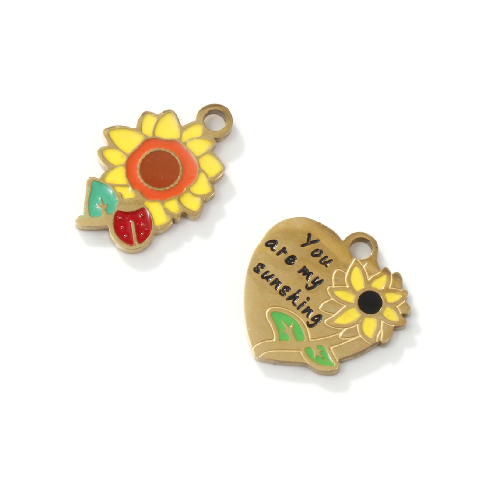 Picture of 2 PCs Eco-friendly PVD Vacuum Plating 304 Stainless Steel Charms 18K Gold Plated Sunflower