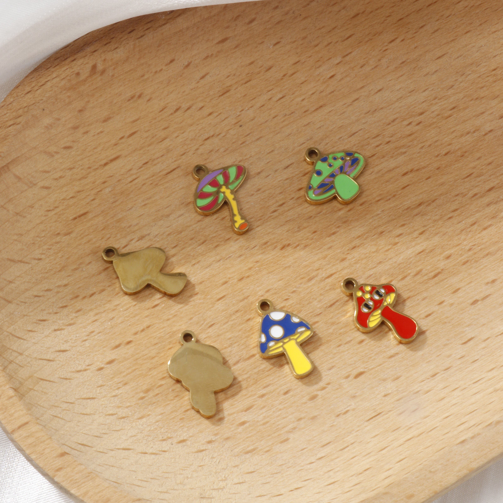 Picture of 2 PCs Eco-friendly PVD Vacuum Plating 304 Stainless Steel Charms 18K Gold Plated Mushroom Enamel