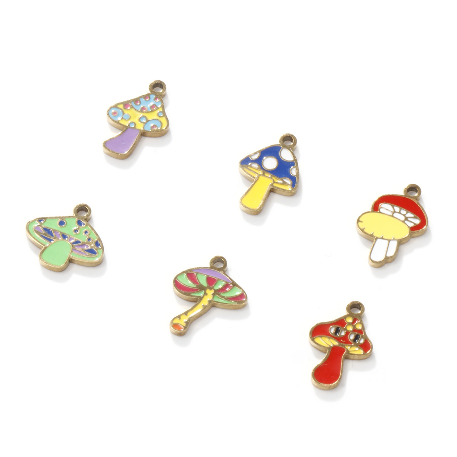 Picture of 2 PCs Eco-friendly PVD Vacuum Plating 304 Stainless Steel Charms 18K Gold Plated Mushroom Enamel