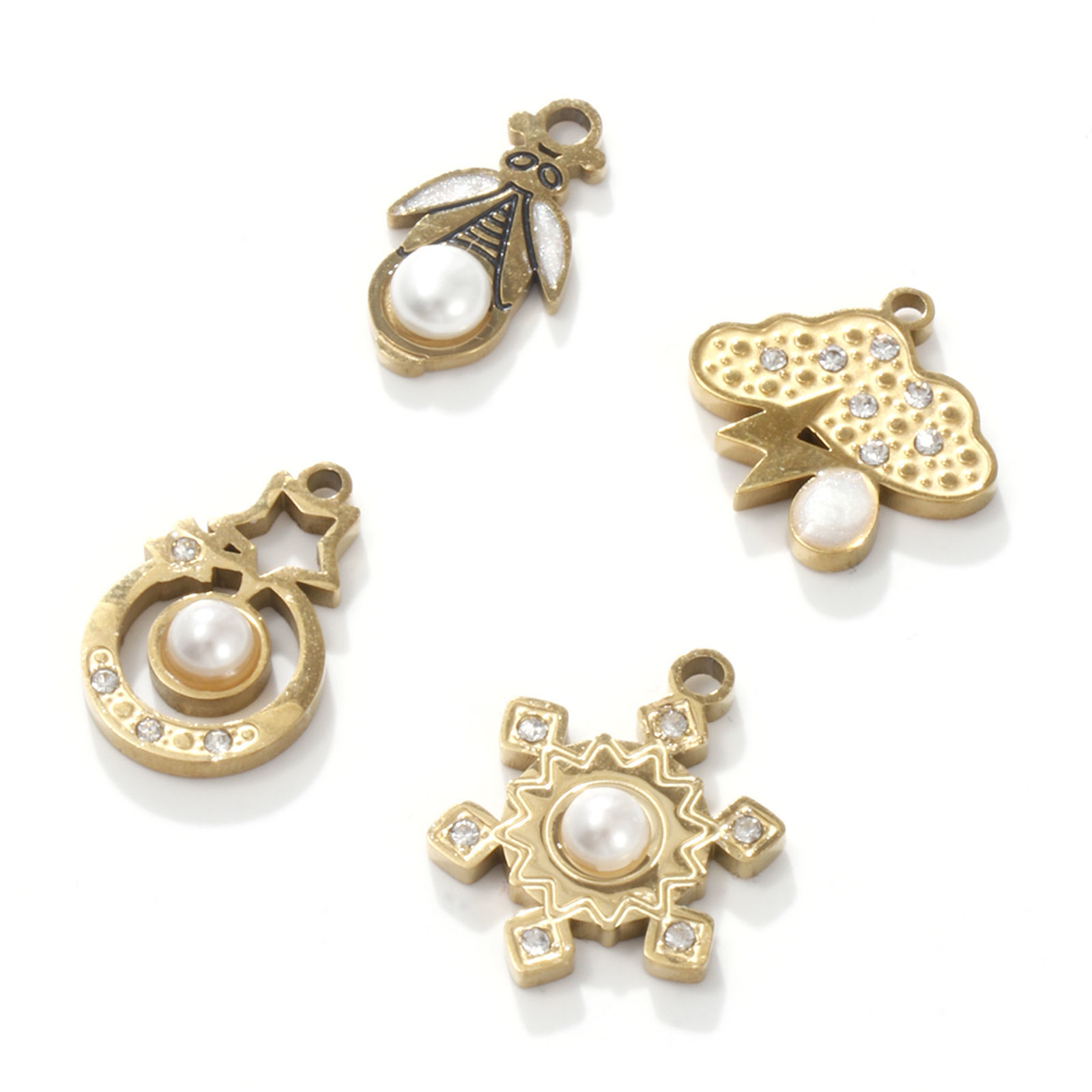 Picture of 2 PCs Eco-friendly PVD Vacuum Plating 304 Stainless Steel Charms 18K Gold Plated Acrylic Imitation Pearl
