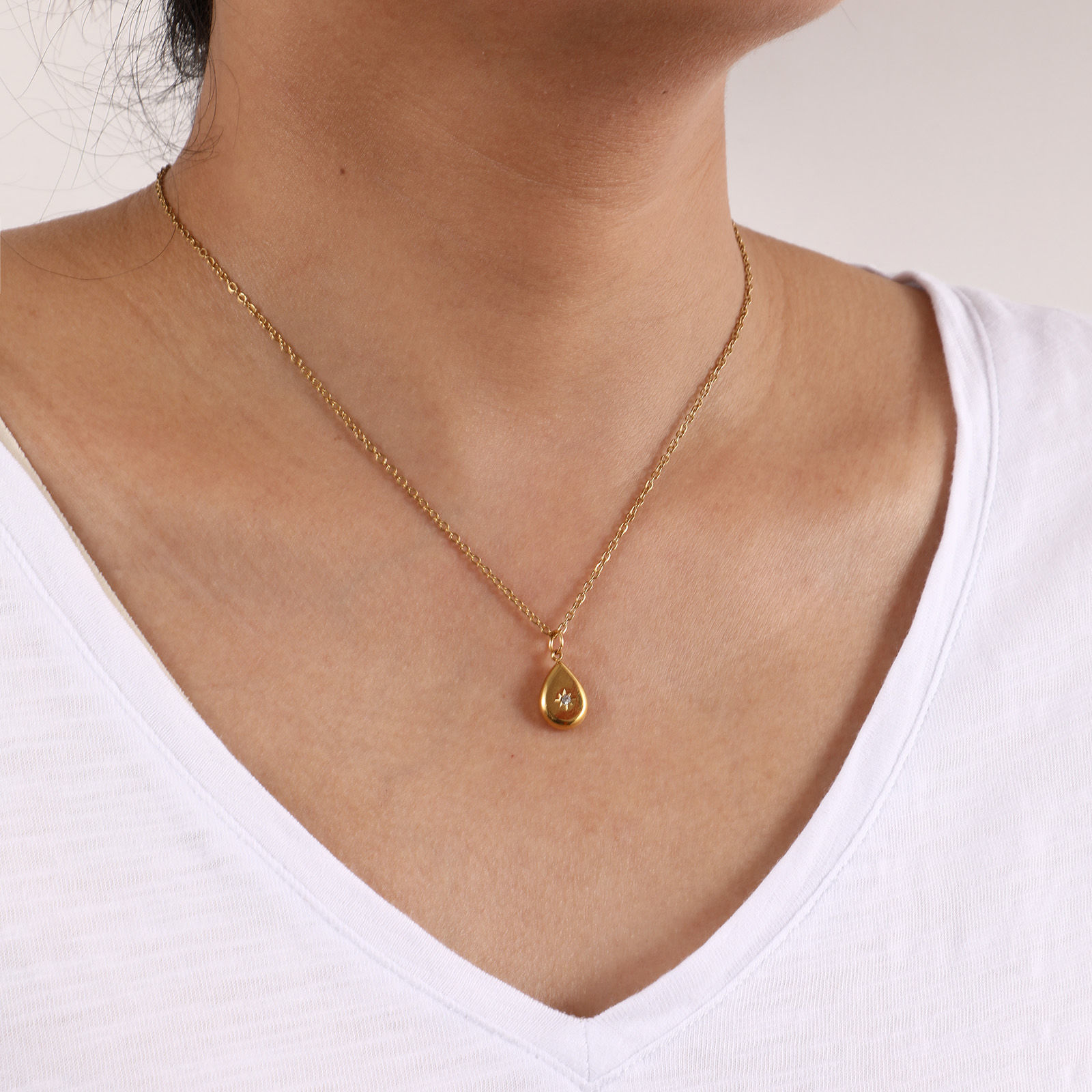Picture of Eco-friendly PVD Vacuum Plating Exquisite Galaxy 18K Real Gold Plated 304 Stainless Steel & Rhinestone Link Cable Chain Star Pendant Charm Necklace For Women Gift 45cm(17.7") + 5cm(2") long