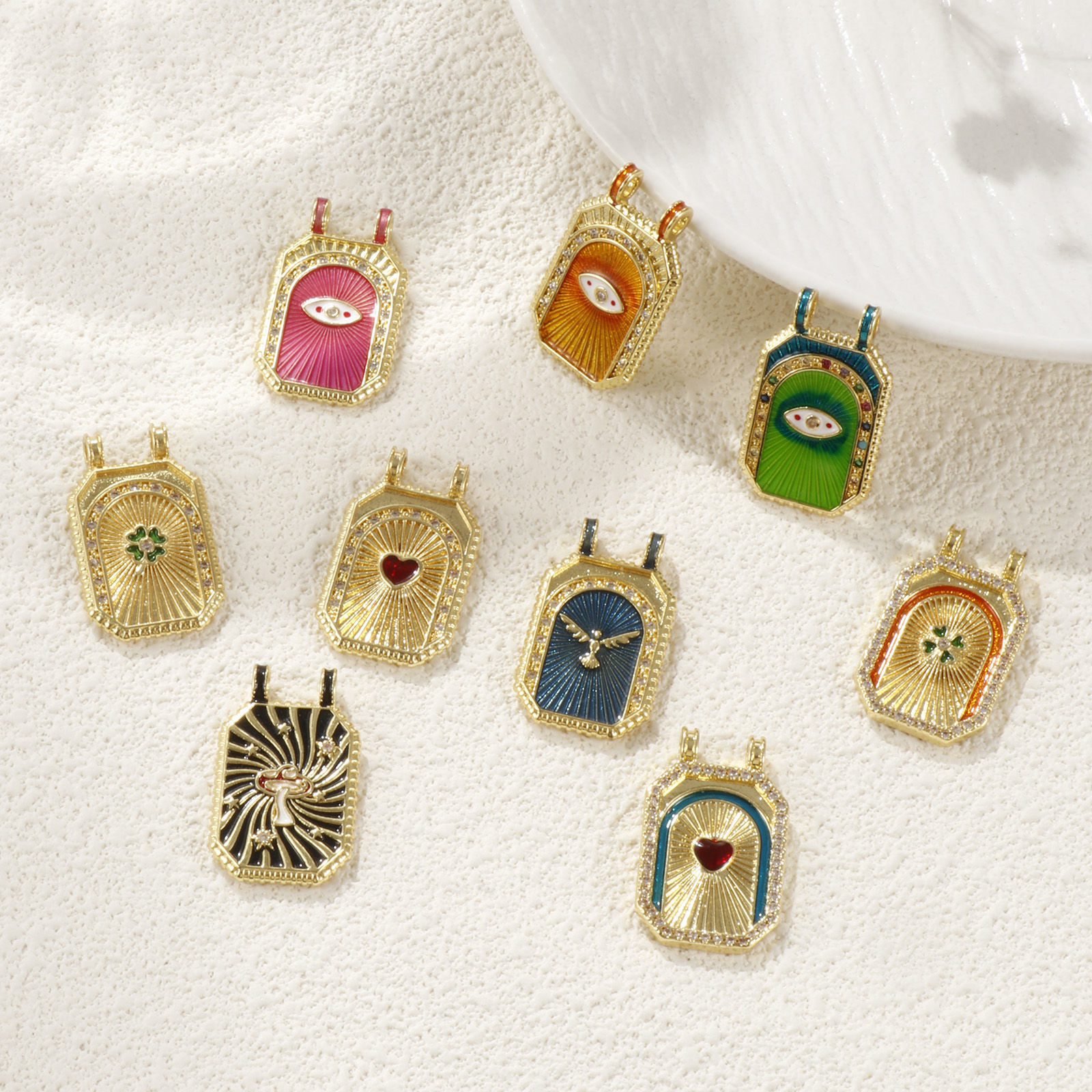 Picture of 1 Piece Eco-friendly Brass Micro Pave Pendants 18K Real Gold Plated Octagon Enamel Clear Cubic Zirconia 3cm x 1.8cm