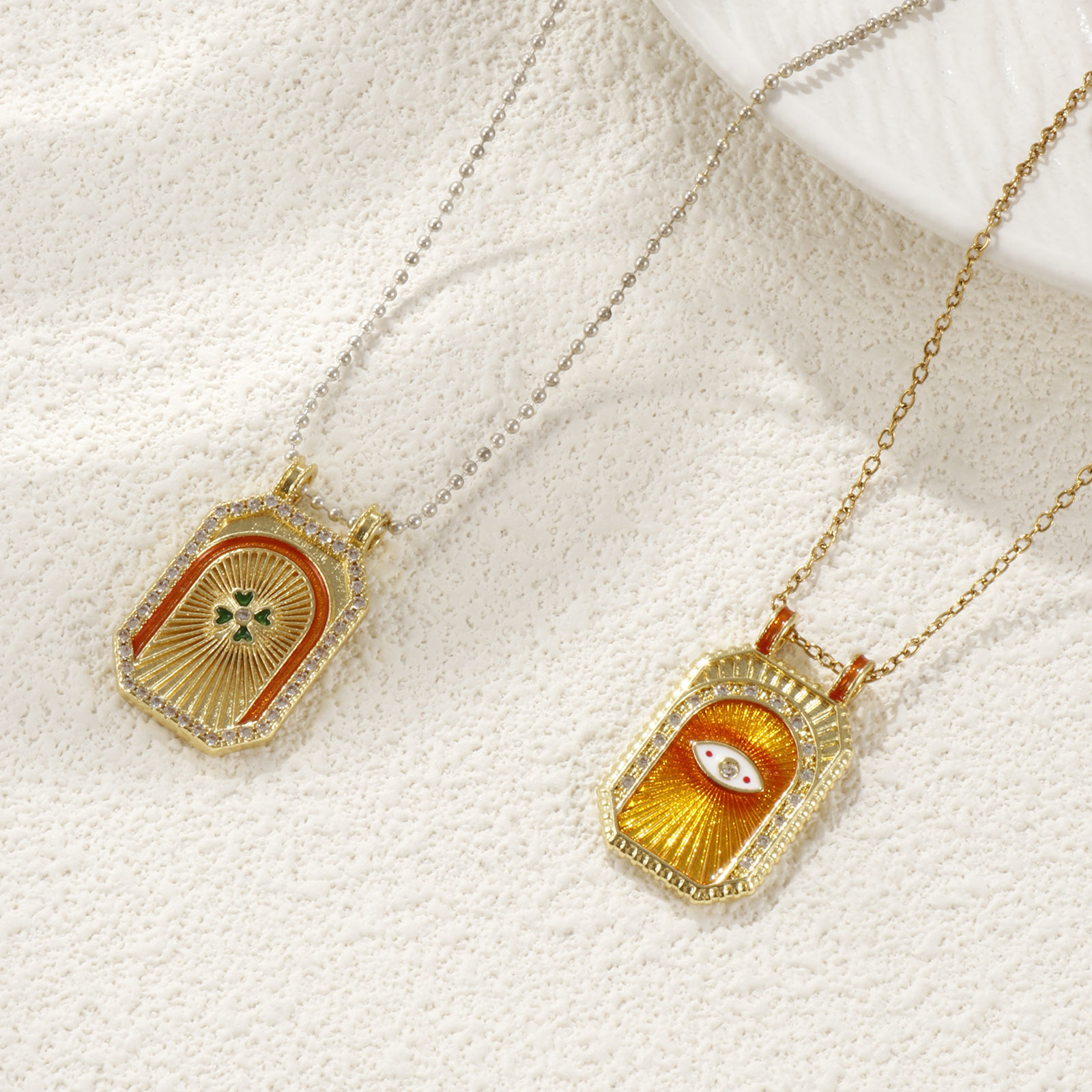 Picture of 1 Piece Eco-friendly Brass Micro Pave Pendants 18K Real Gold Plated Octagon Enamel Clear Cubic Zirconia 3cm x 1.8cm