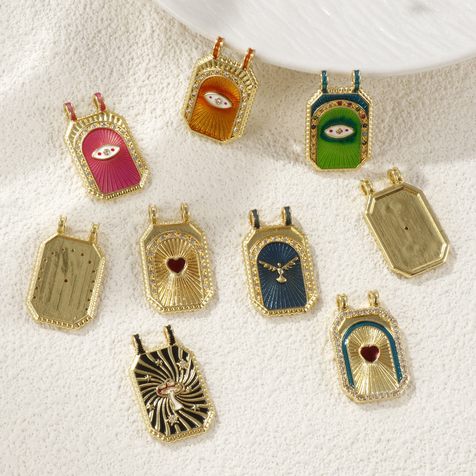 Picture of 1 Piece Eco-friendly Brass Micro Pave Pendants 18K Real Gold Plated Octagon Enamel Clear Cubic Zirconia 3cm x 1.8cm