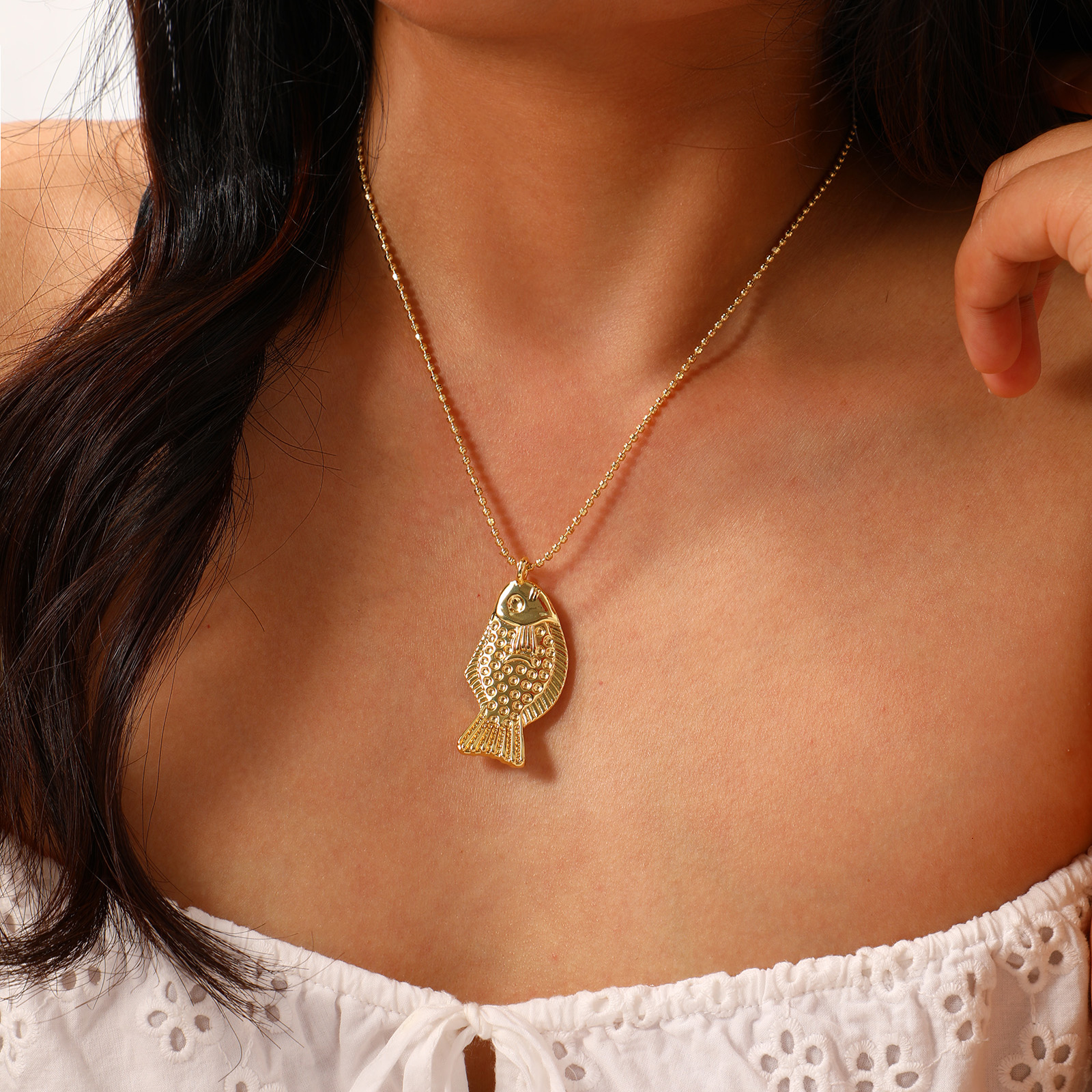Imagen de 1 Unidad Respetuoso del Medio Ambiente Bohemia Joyería del océano 18K Oro Real Chapado Latón Cadenas de Bola Pez Collar con Colgante Unisexo Regalo 45cm + 5cm longitud