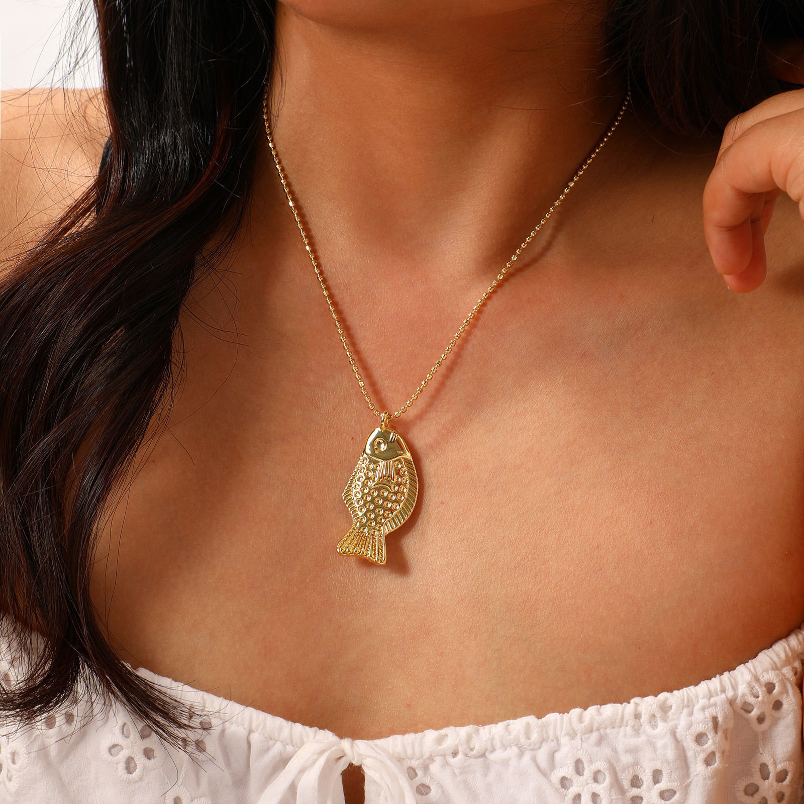 Imagen de 1 Unidad Respetuoso del Medio Ambiente Bohemia Joyería del océano 18K Oro Real Chapado Latón Cadenas de Bola Pez Collar con Colgante Unisexo Regalo 45cm + 5cm longitud
