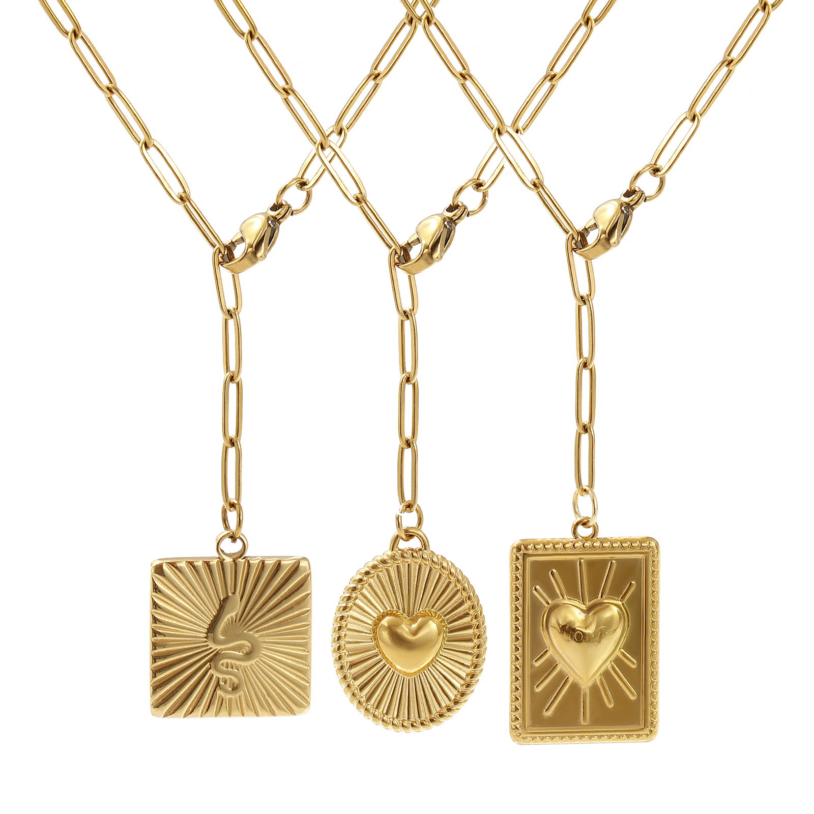 Picture of Eco-friendly Vacuum Plating Dainty Stylish 18K Gold Plated 304 Stainless Steel Paperclip Link Chain Heart Snake Pendant Charm Necklace For Women Gift 60cm(23.6") long