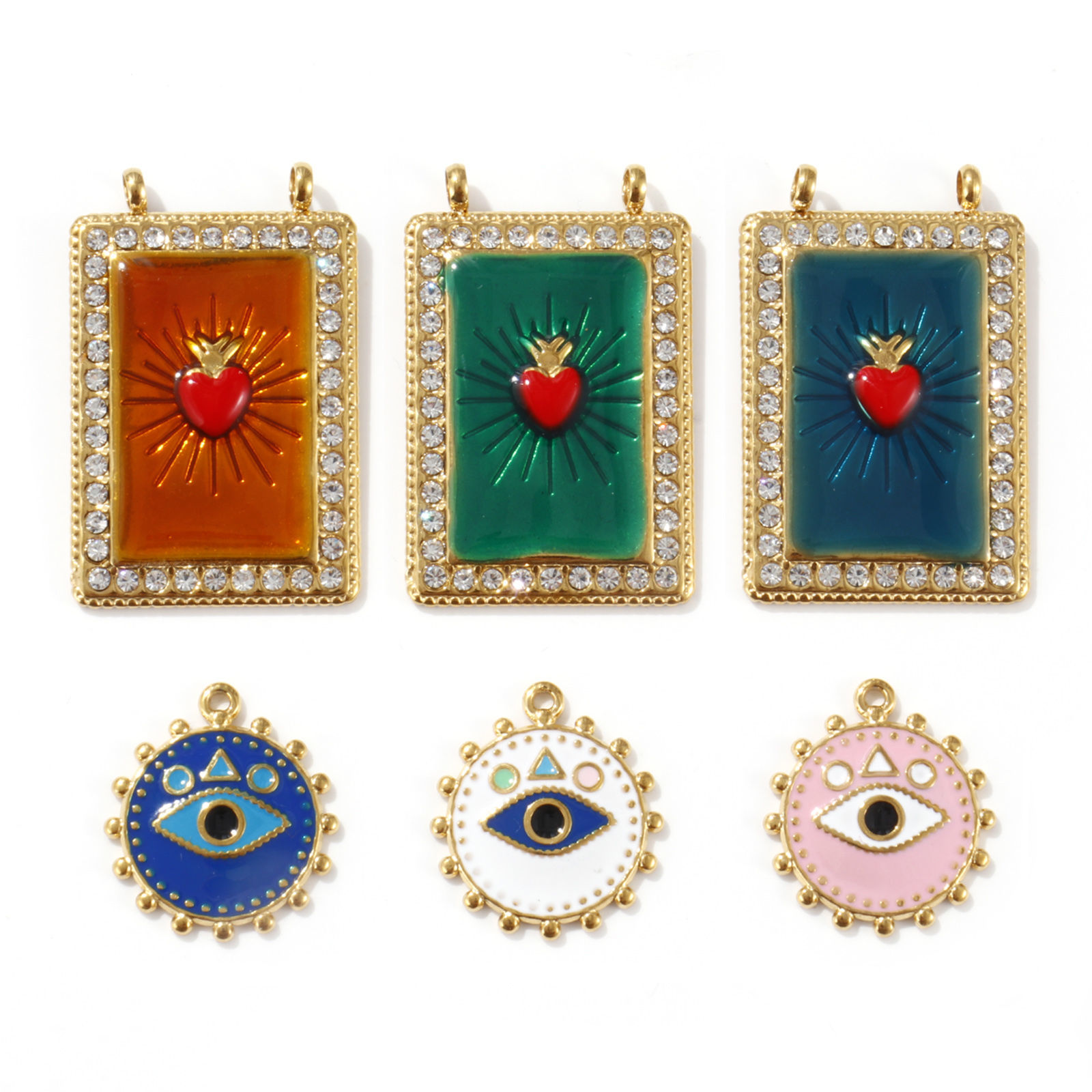 Picture of Eco-friendly PVD Vacuum Plating 304 Stainless Steel Religious Charms 18K Real Gold Plated Multicolor Enamel Ex Voto Heart Eye of Providence/ All-seeing Eye