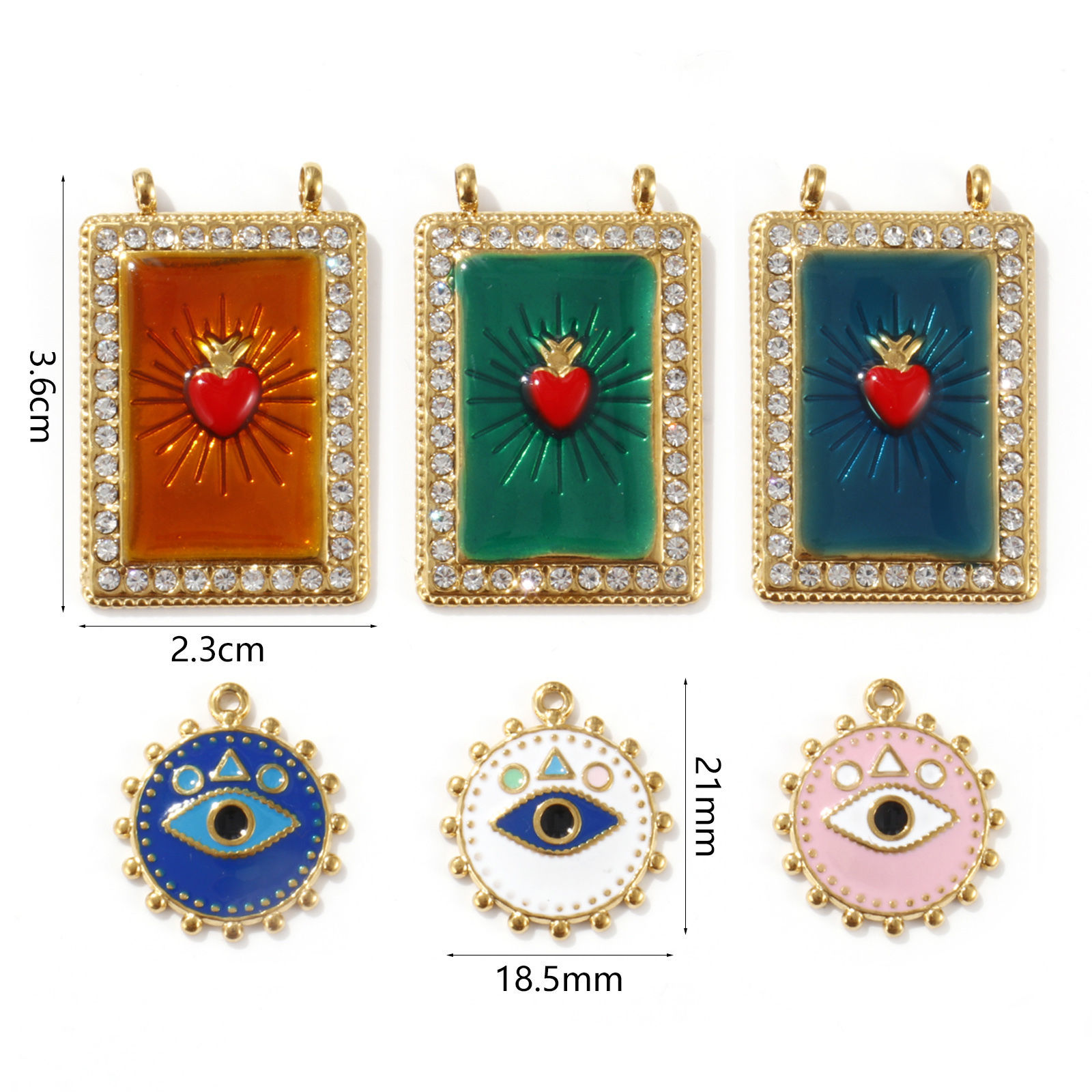 Picture of Eco-friendly PVD Vacuum Plating 304 Stainless Steel Religious Charms 18K Real Gold Plated Multicolor Enamel Ex Voto Heart Eye of Providence/ All-seeing Eye