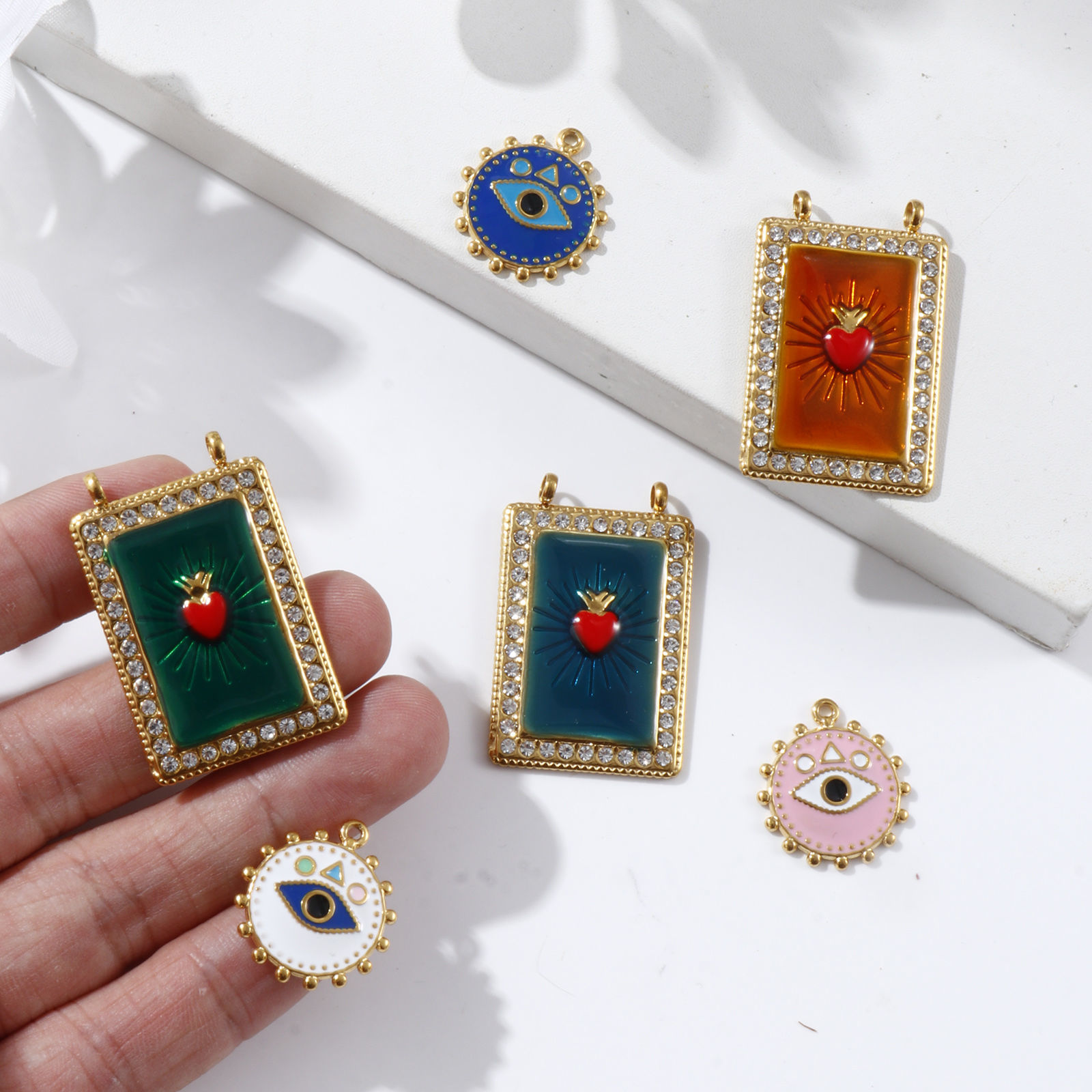 Picture of Eco-friendly PVD Vacuum Plating 304 Stainless Steel Religious Charms 18K Real Gold Plated Multicolor Enamel Ex Voto Heart Eye of Providence/ All-seeing Eye