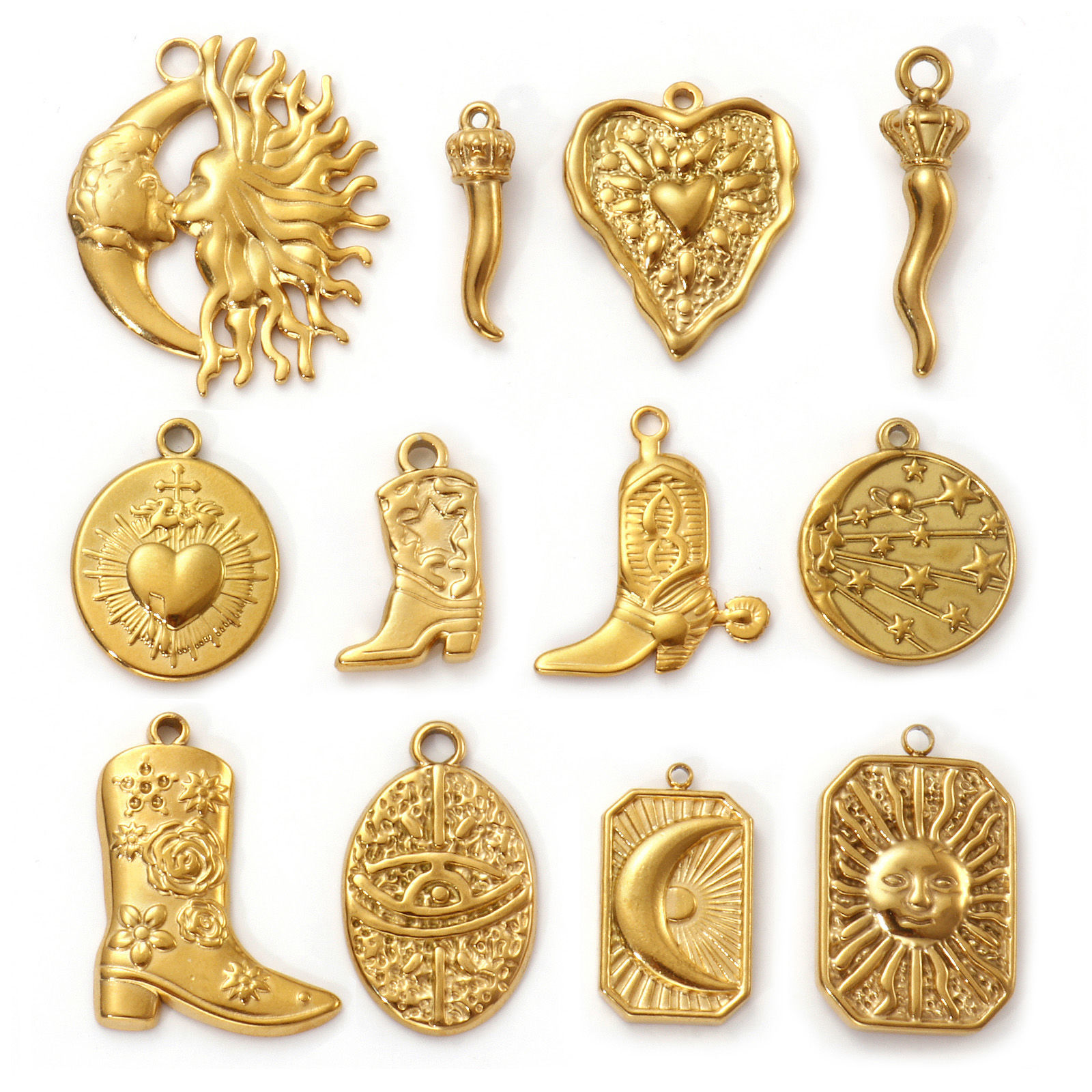 Picture of Eco-friendly PVD Vacuum Plating 304 Stainless Steel Charms 18K Real Gold Plated Ex Voto Heart Boots
