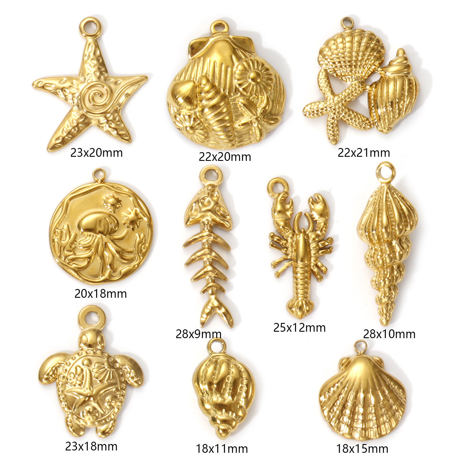 Bild von Umweltfreundliche PVD-Vakuumbeschichtung 304 Edelstahl Ozean Schmuck Charms 18K Echtgold plattiert Muschel Schildkröte