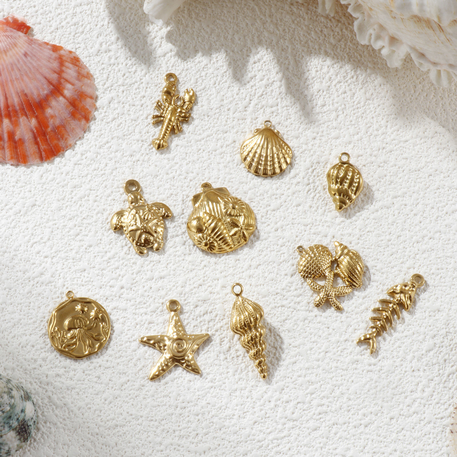 Bild von Umweltfreundliche PVD-Vakuumbeschichtung 304 Edelstahl Ozean Schmuck Charms 18K Echtgold plattiert Muschel Schildkröte