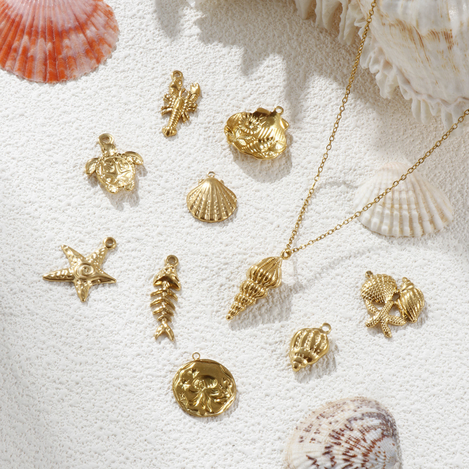 Bild von Umweltfreundliche PVD-Vakuumbeschichtung 304 Edelstahl Ozean Schmuck Charms 18K Echtgold plattiert Muschel Schildkröte