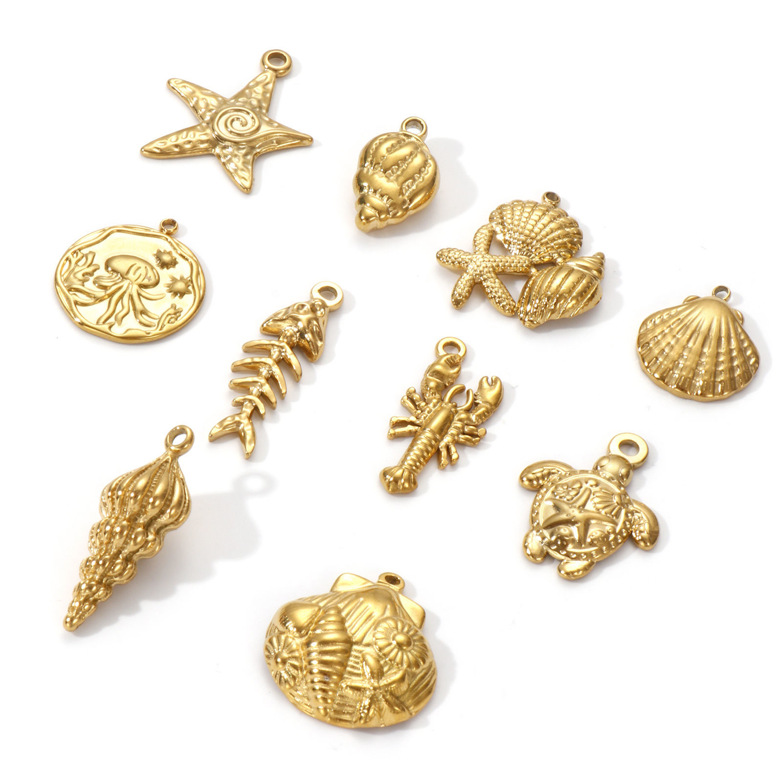 Bild von Umweltfreundliche PVD-Vakuumbeschichtung 304 Edelstahl Ozean Schmuck Charms 18K Echtgold plattiert Muschel Schildkröte