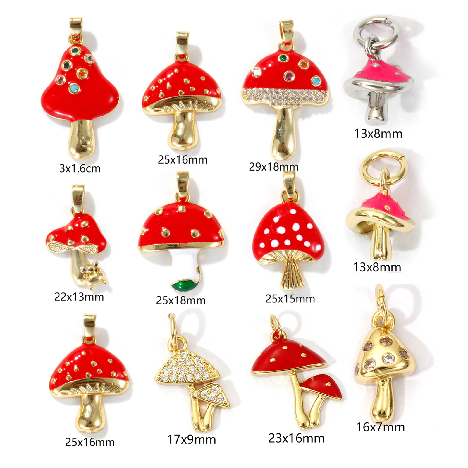 Imagen de 2 Unidades Respetuoso del Medio Ambiente Latón Colgantes Charms 18K Oro Real Chapado Rojo Seta Esmalte