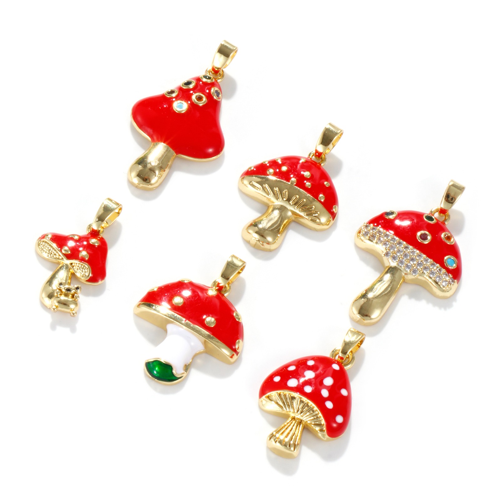 Imagen de 2 Unidades Respetuoso del Medio Ambiente Latón Colgantes Charms 18K Oro Real Chapado Rojo Seta Esmalte
