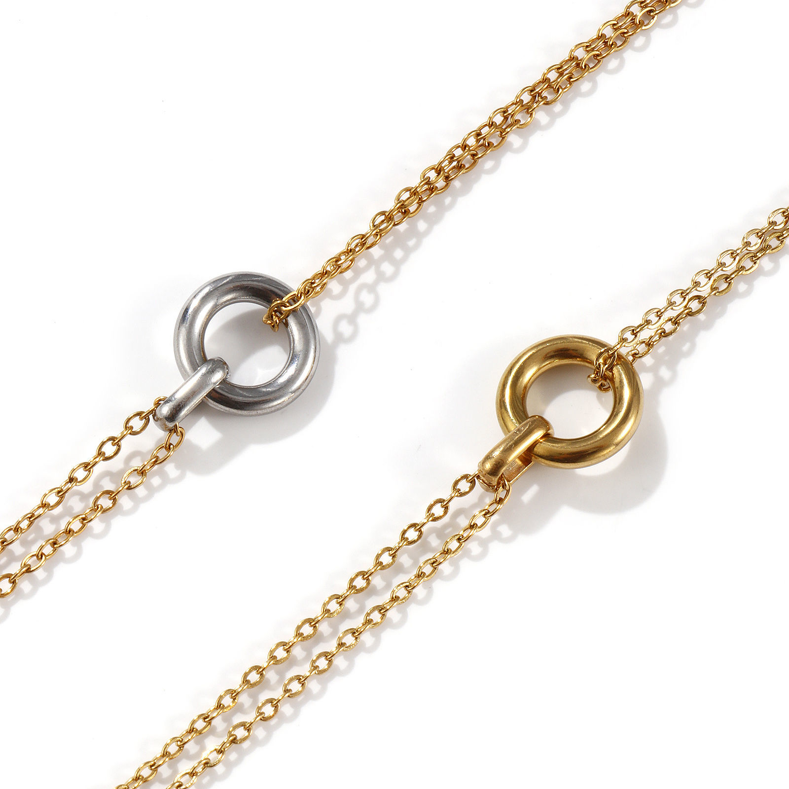 Picture of Eco-friendly PVD Vacuum Plating Minimalist 18K Real Gold Plated 304 Stainless Steel Link Cable Chain Circle Ring Pendant Charm Necklace For Women Gift 42cm(16.5") + 8cm(3.1") long