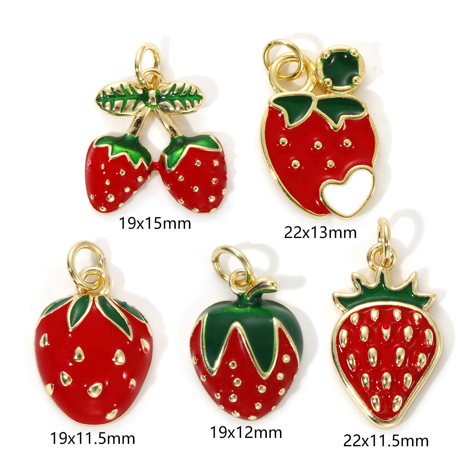 Imagen de 2 Unidades Respetuoso del Medio Ambiente Latón Colgantes 18K Oro Real Chapado Rojo Esmalte Fresas