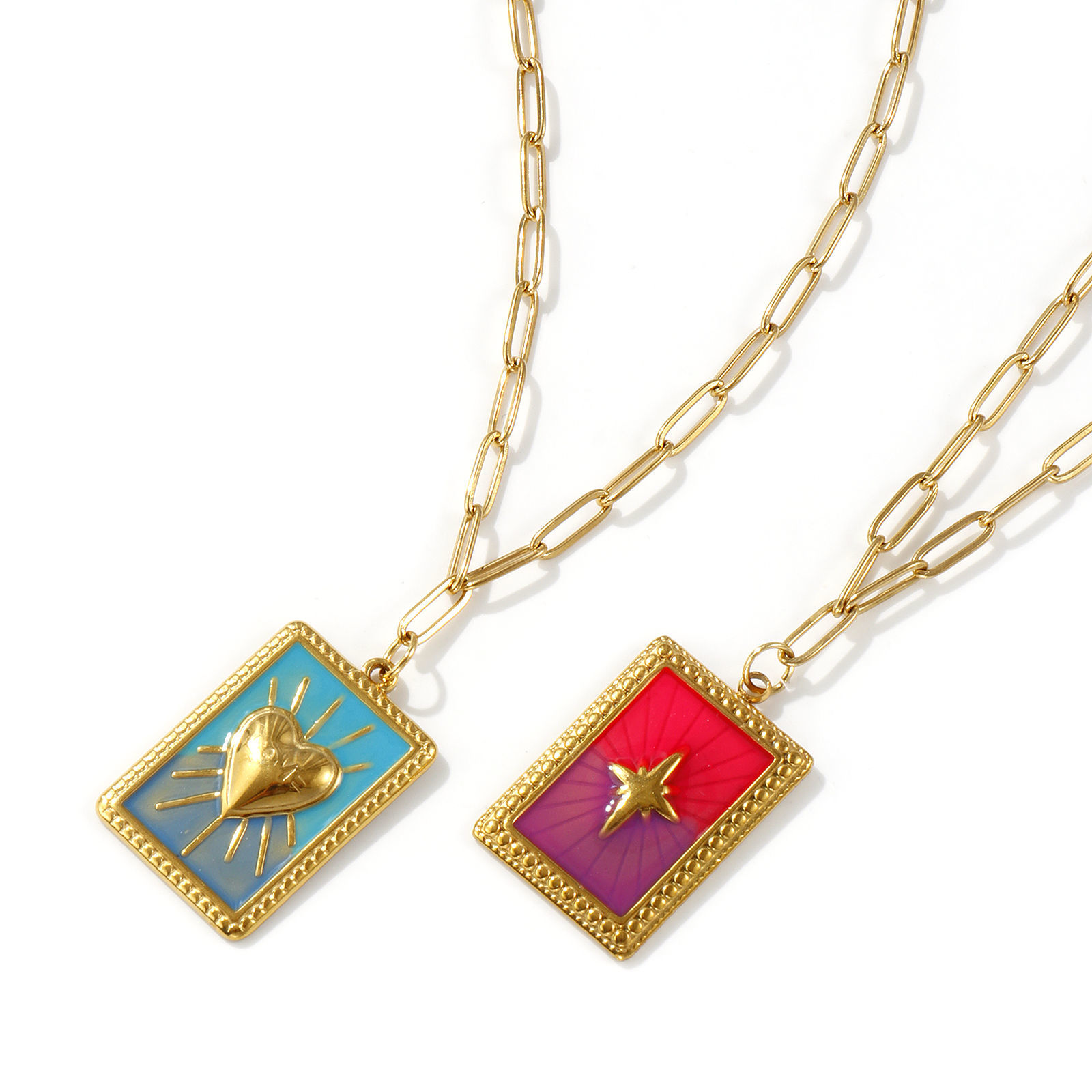 Picture of Eco-friendly PVD Vacuum Plating Exquisite 18K Real Gold Plated 304 Stainless Steel Paperclip Link Chain Rectangle Pendant Charm Necklace For Women Gift 42cm(16.5") + 5cm(2") long