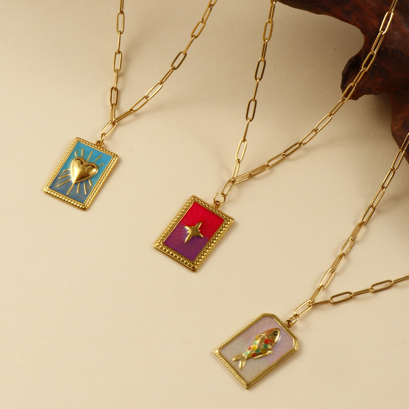 Picture of Eco-friendly PVD Vacuum Plating Exquisite 18K Real Gold Plated 304 Stainless Steel Paperclip Link Chain Rectangle Pendant Charm Necklace For Women Gift 42cm(16.5") + 5cm(2") long